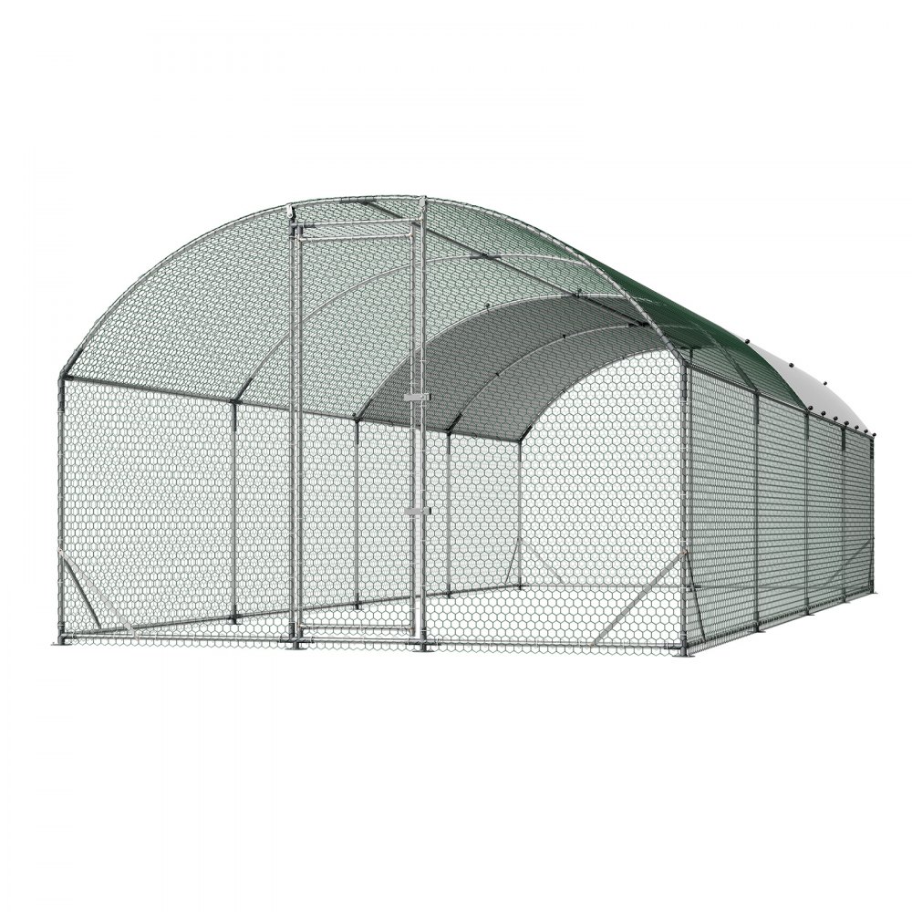 VEVOR Gallinero para Exterior 2,7 x 7,6 x 2 m, Corral para Gallinas con Techo Semicircular, Cubierta Impermeable, Marco de Acero Galvanizado, Jaula de Malla para Pollos Conejos Patos Gansos en Granja