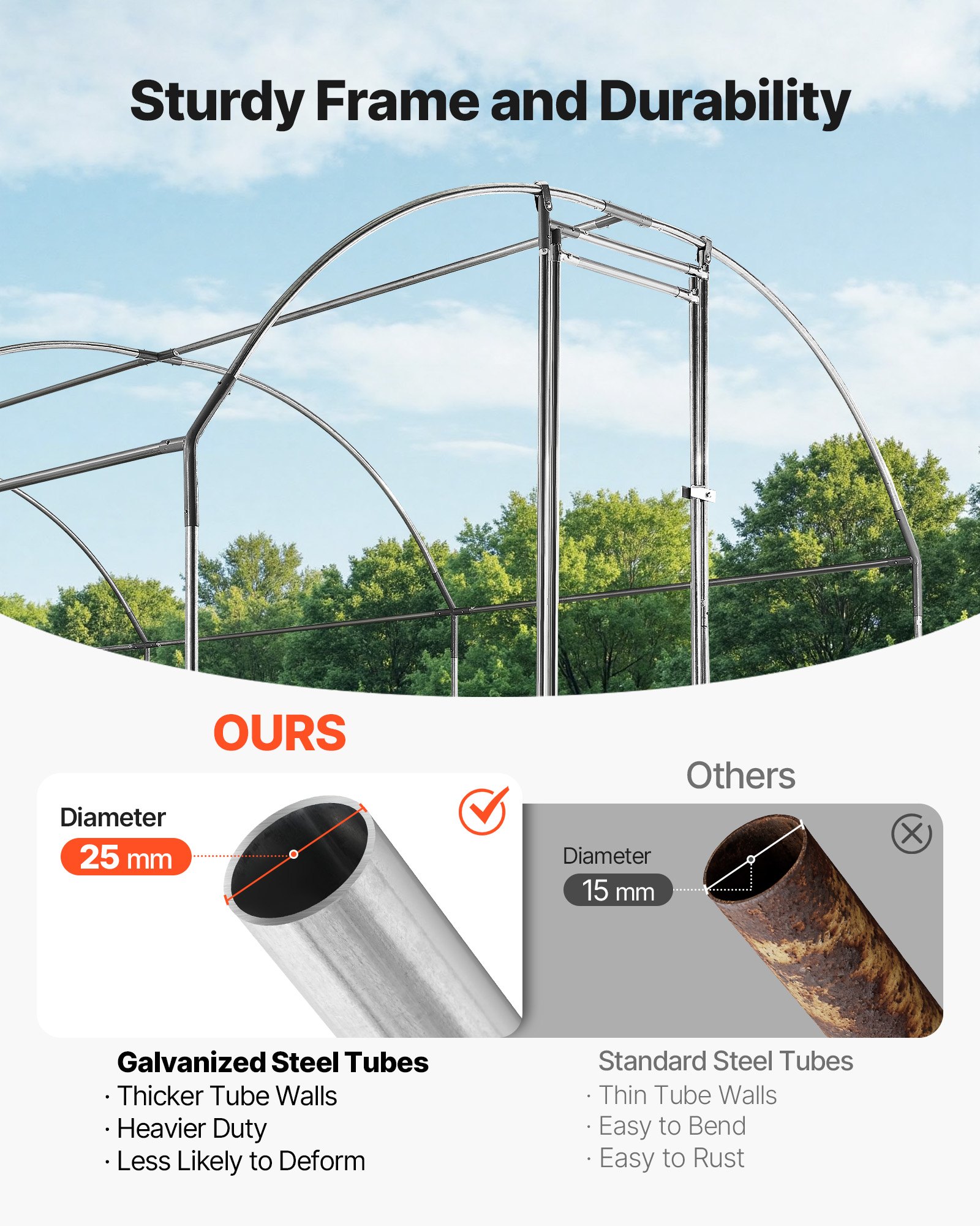 VEVOR Gallinero para Exterior 2,7 x 7,6 x 2 m, Corral para Gallinas con Techo Semicircular, Cubierta Impermeable, Marco de Acero Galvanizado, Jaula de Malla para Pollos Conejos Patos Gansos en Granja