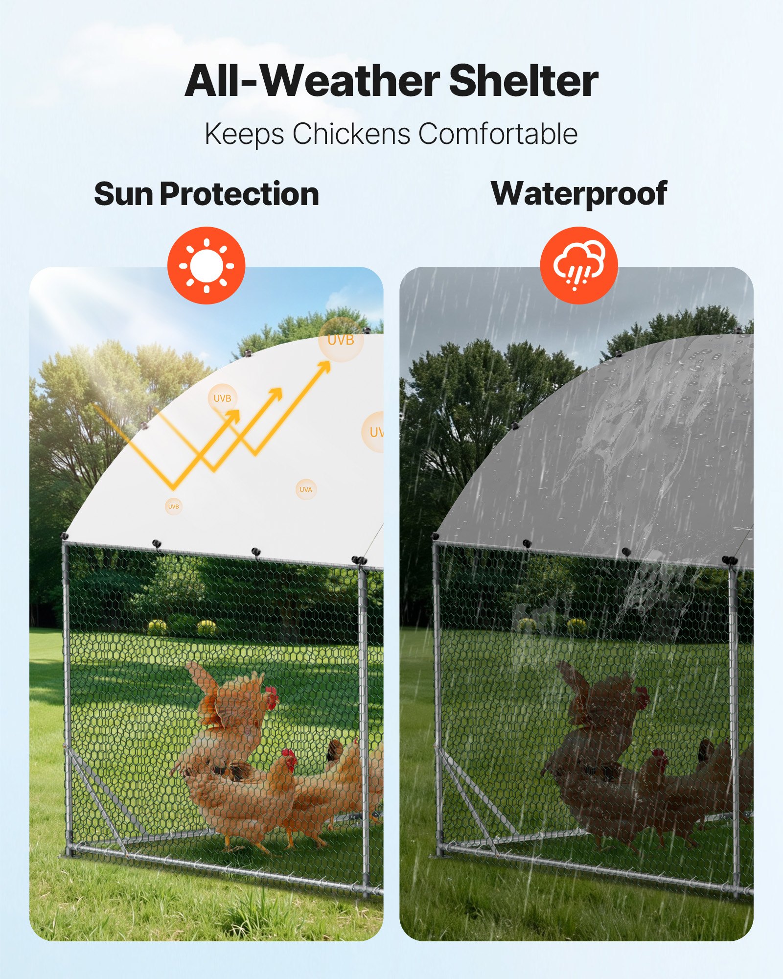 VEVOR Gallinero para Exterior 2,7 x 7,6 x 2 m, Corral para Gallinas con Techo Semicircular, Cubierta Impermeable, Marco de Acero Galvanizado, Jaula de Malla para Pollos Conejos Patos Gansos en Granja