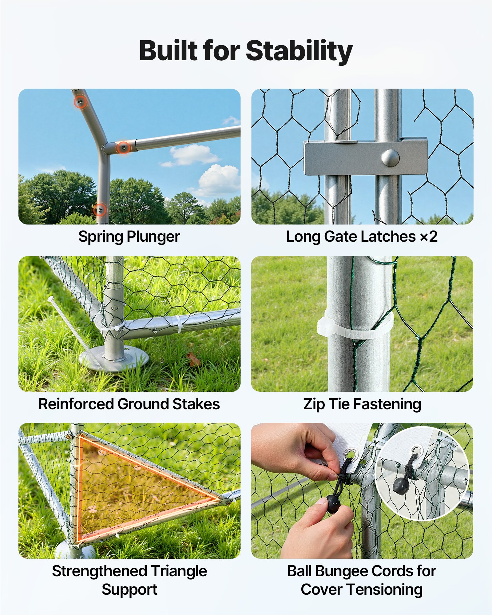 VEVOR Gallinero para Exterior 2,7 x 7,6 x 2 m, Corral para Gallinas con Techo Semicircular, Cubierta Impermeable, Marco de Acero Galvanizado, Jaula de Malla para Pollos Conejos Patos Gansos en Granja