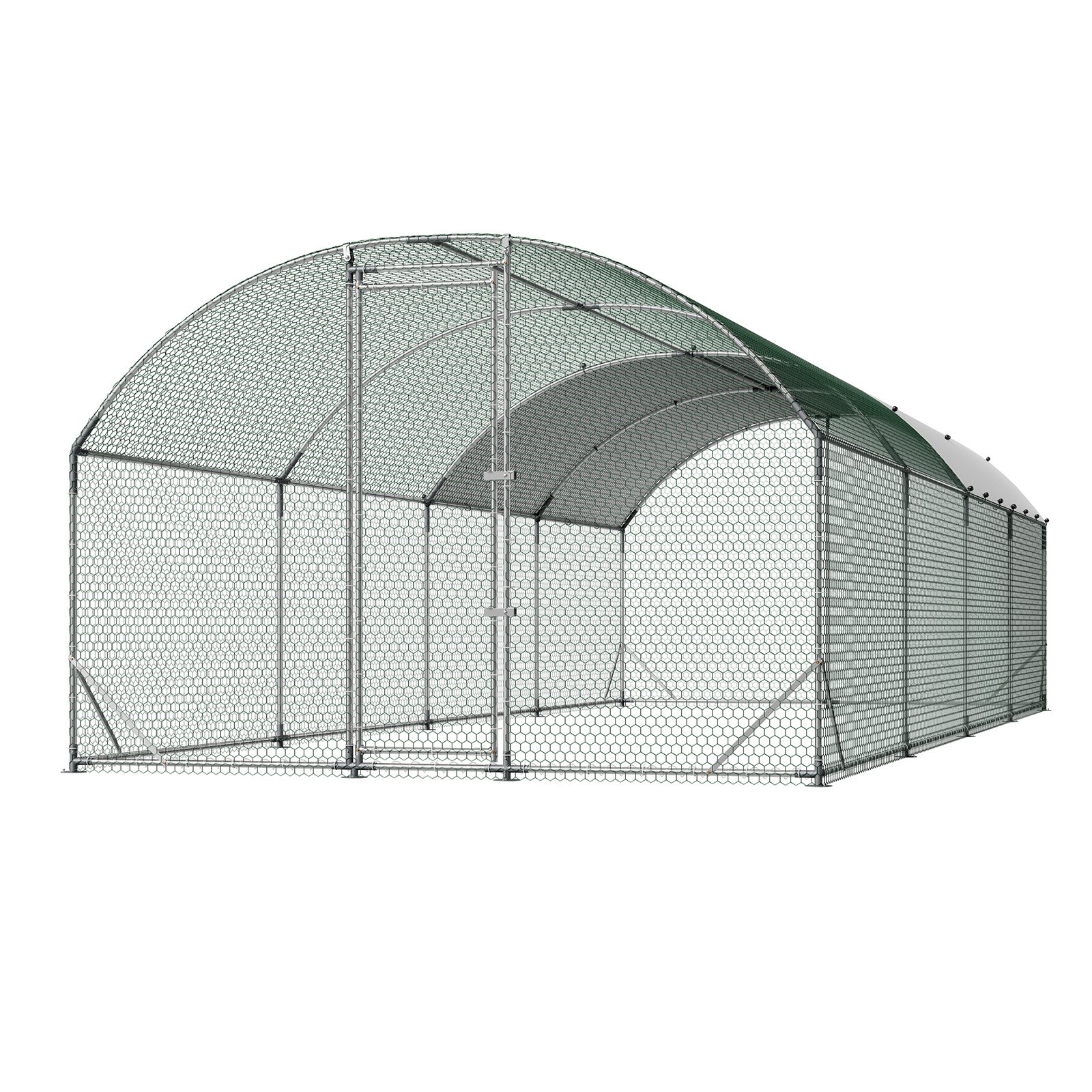 VEVOR Gallinero para Exterior 2,7 x 7,6 x 2 m, Corral para Gallinas con Techo Semicircular, Cubierta Impermeable, Marco de Acero Galvanizado, Jaula de Malla para Pollos Conejos Patos Gansos en Granja