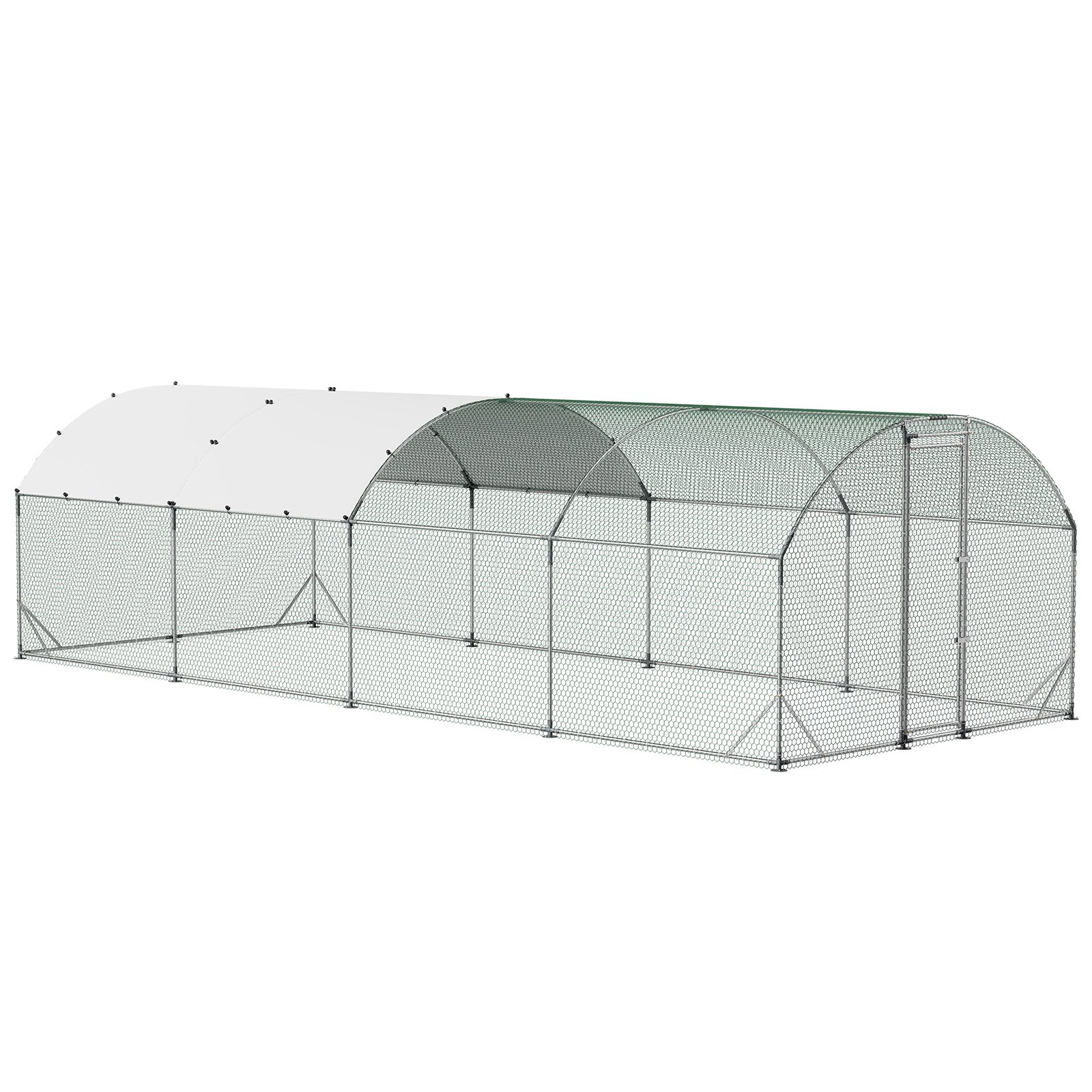 VEVOR Gallinero para Exterior 2,7 x 7,6 x 2 m, Corral para Gallinas con Techo Semicircular, Cubierta Impermeable, Marco de Acero Galvanizado, Jaula de Malla para Pollos Conejos Patos Gansos en Granja