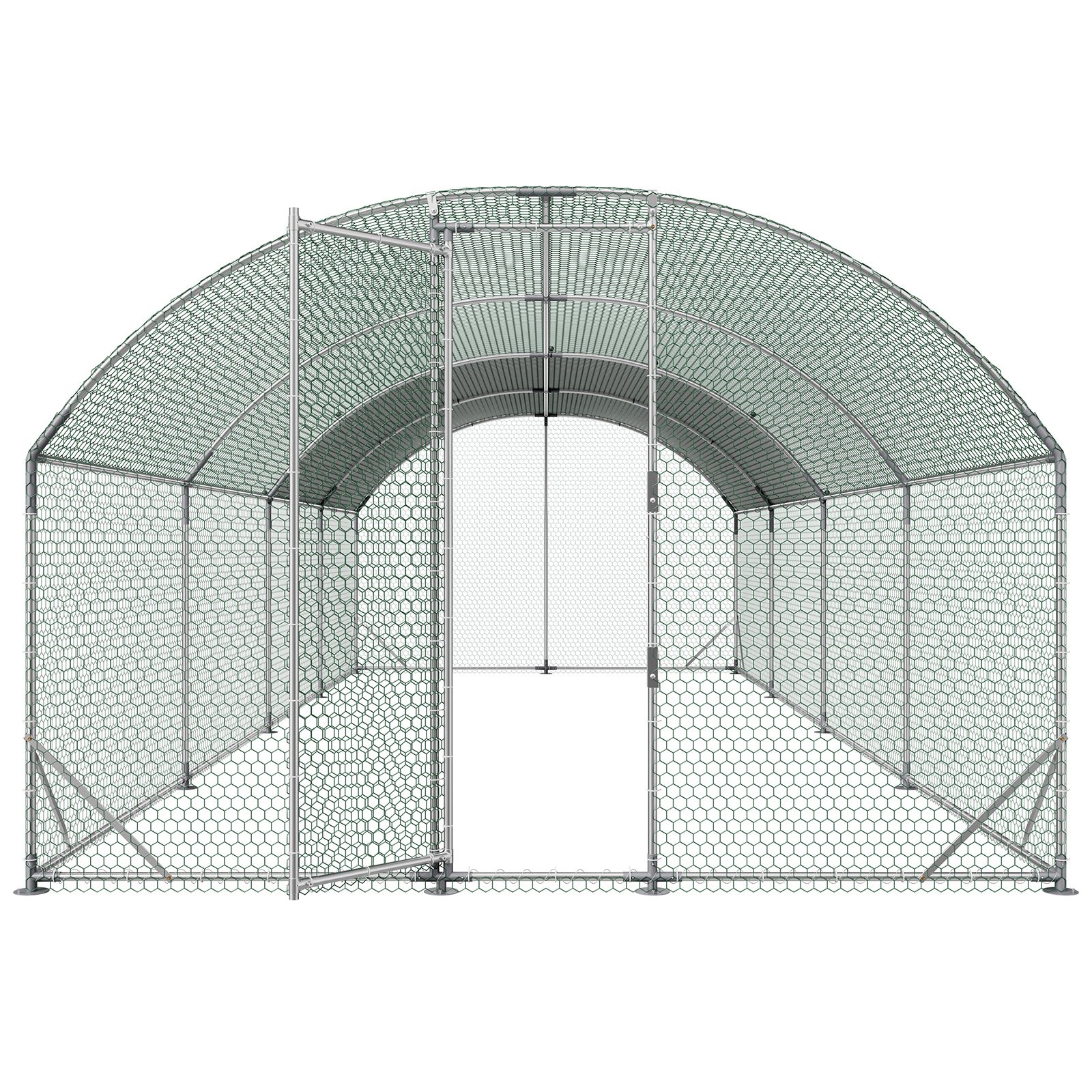 VEVOR Gallinero para Exterior 2,7 x 7,6 x 2 m, Corral para Gallinas con Techo Semicircular, Cubierta Impermeable, Marco de Acero Galvanizado, Jaula de Malla para Pollos Conejos Patos Gansos en Granja