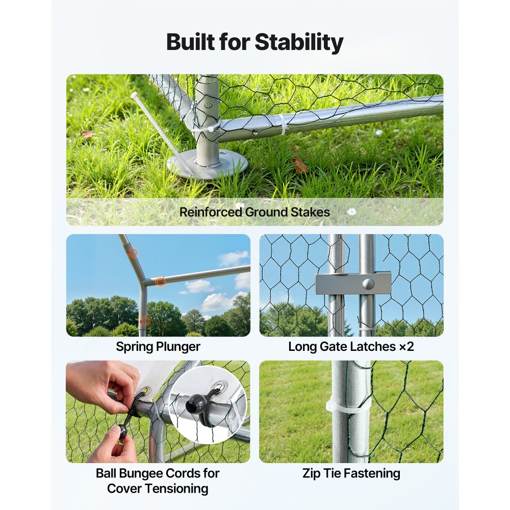 VEVOR Gallinero Metálico 3 x 1 x 2 m, Recinto Gallinero con Cubierta Impermeable y Estructura Resistente, Jaula para Aves de Corral con Techo a Dos Aguas, para Uso en Exteriores, Jardines, Granjas