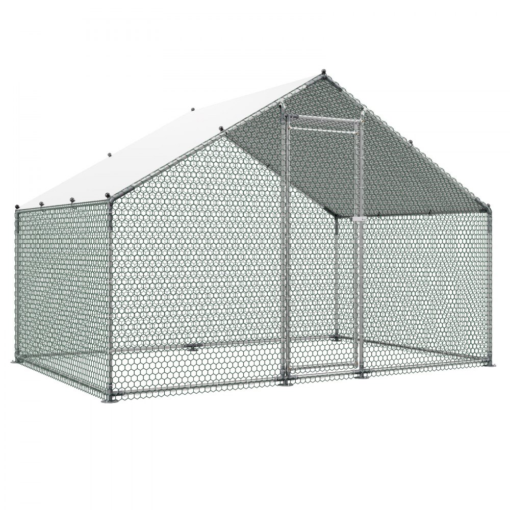 VEVOR Gallinero de Metal 3 x 2 x 2 m, Corral Grande para Gallinas con Cubierta, Cerramiento de Gallinero con Techo en Forma de Aguja con Cerradura de Seguridad para Patos, Conejos y Aves de Corral