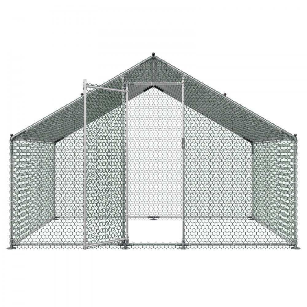 VEVOR Gallinero de Metal 3 x 2 x 2 m, Corral Grande para Gallinas con Cubierta, Cerramiento de Gallinero con Techo en Forma de Aguja con Cerradura de Seguridad para Patos, Conejos y Aves de Corral