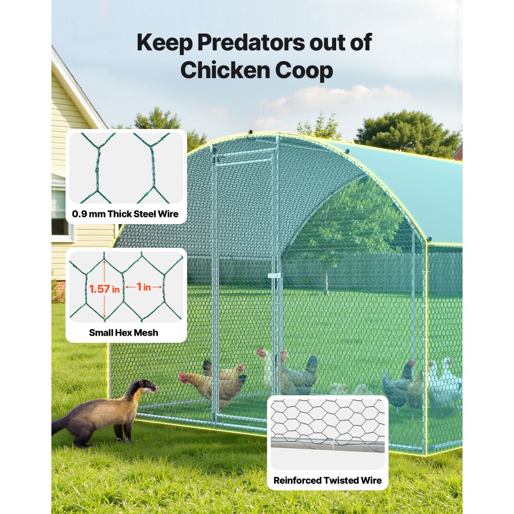 VEVOR Gallinero de Metal 3 x 2 x 2 m, Corral Grande para Gallinas con Cubierta, Cerramiento de Gallinero con Techo Abuhardillado y Cerradura de Seguridad para Patos, Conejos y Aves de Corral