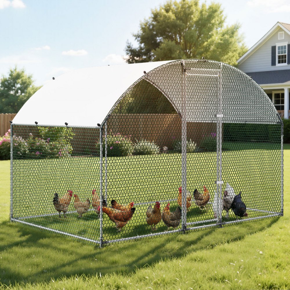 VEVOR Gallinero para Exterior Grande de 3 x 2 x 2 m Caseta para Gallinas, con Techo Semicircular, Cubierta Impermeable, Acero Galvanizado, Corral para Pollos Patos Ganso Compatible con Campo Granja