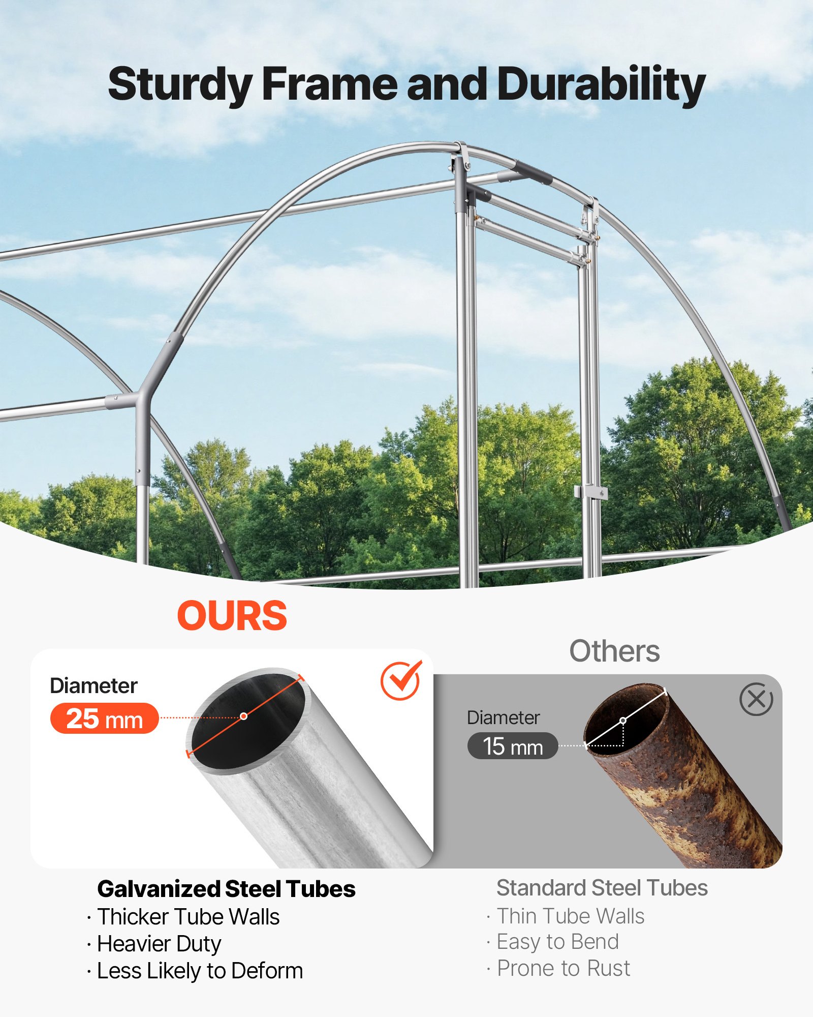 VEVOR Gallinero para Exterior Grande de 3 x 2 x 2 m Caseta para Gallinas, con Techo Semicircular, Cubierta Impermeable, Acero Galvanizado, Corral para Pollos Patos Ganso Compatible con Campo Granja