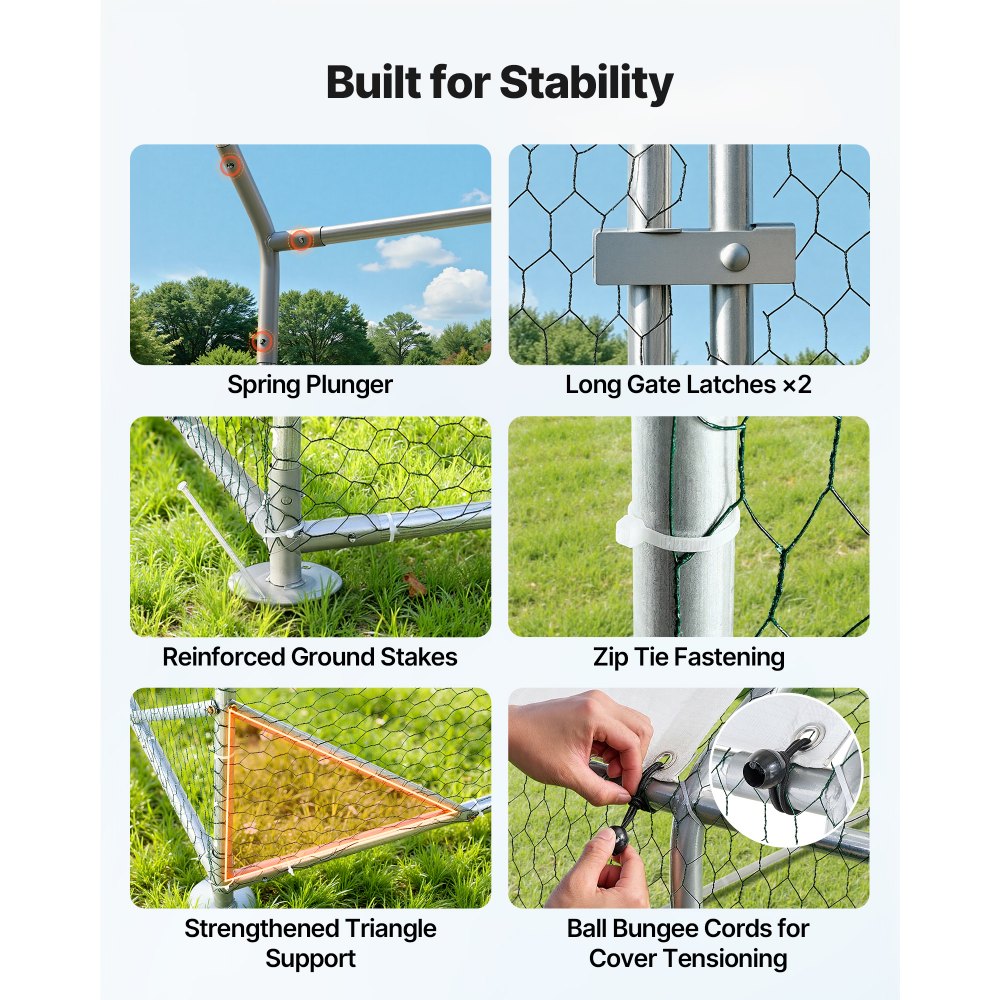 VEVOR Gallinero Metálico 3 x 3 x 2 m, Recinto Gallinero con Cubierta Impermeable y Estructura Resistente, Jaula para Aves de Corral con Techo a Dos Aguas, para Uso en Exteriores, Jardines, Granjas