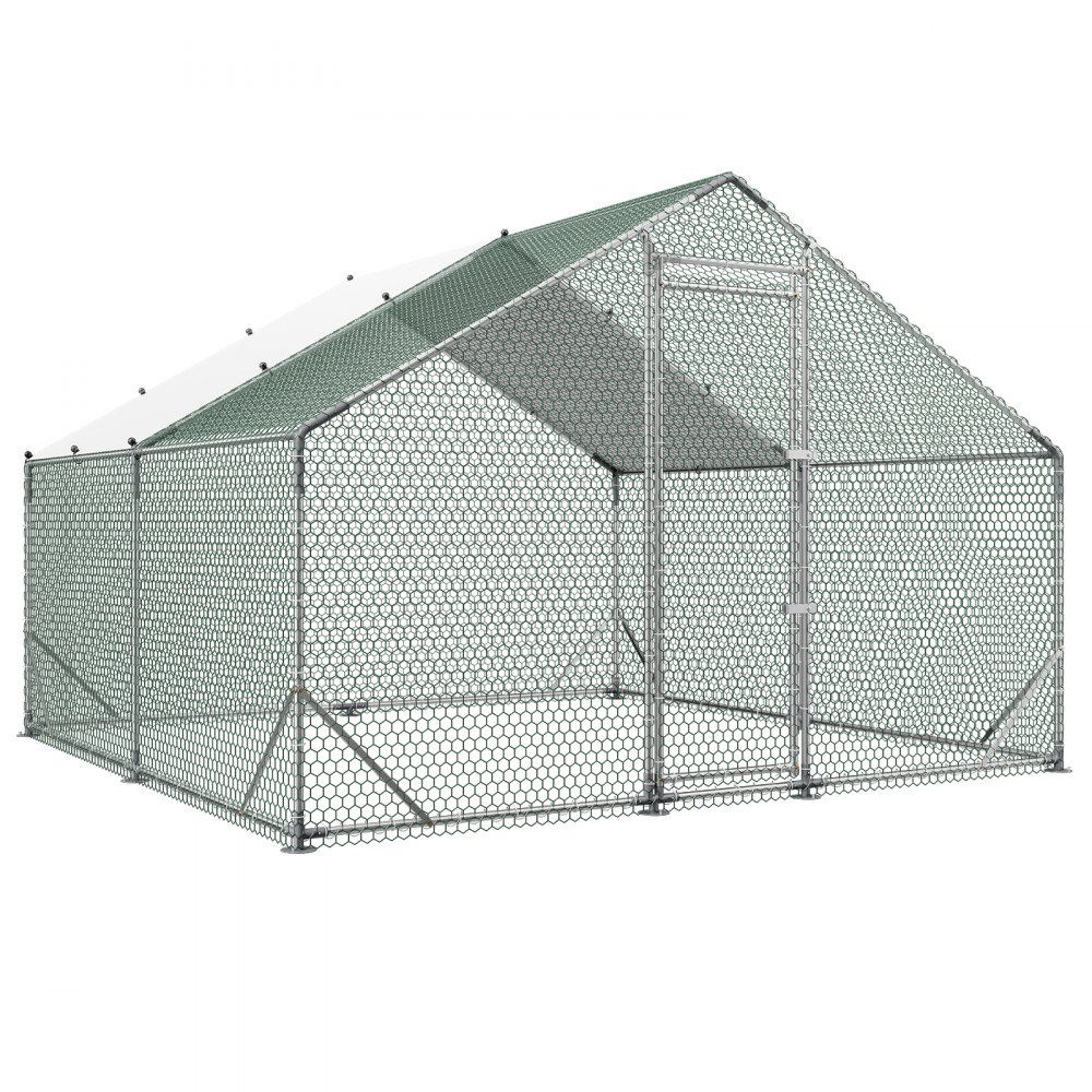 VEVOR Gallinero Metálico 3 x 3 x 2 m, Recinto Gallinero con Cubierta Impermeable y Estructura Resistente, Jaula para Aves de Corral con Techo a Dos Aguas, para Uso en Exteriores, Jardines, Granjas