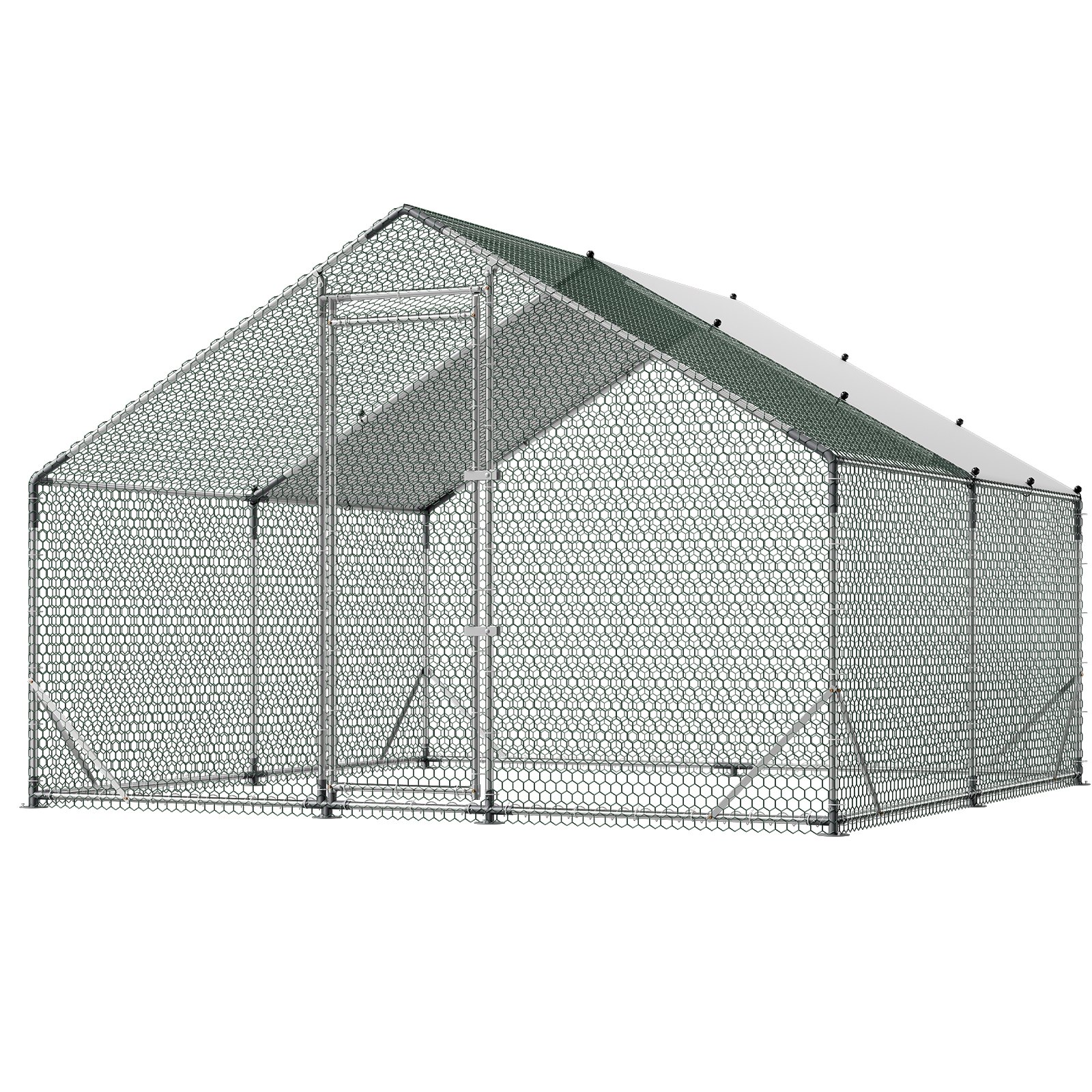 VEVOR Gallinero Metálico 3 x 3 x 2 m, Recinto Gallinero con Cubierta Impermeable y Estructura Resistente, Jaula para Aves de Corral con Techo a Dos Aguas, para Uso en Exteriores, Jardines, Granjas