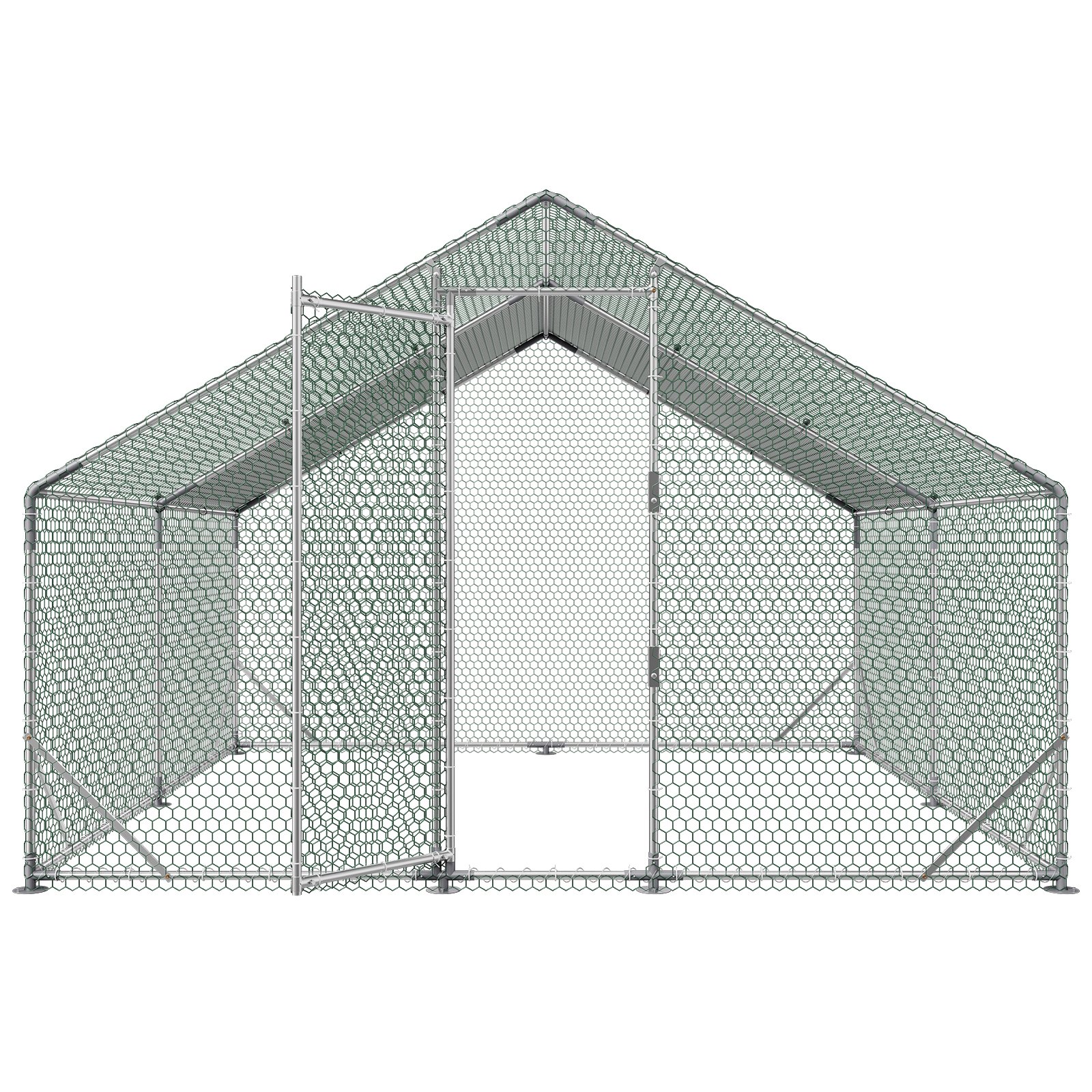 VEVOR Gallinero Metálico 3 x 3 x 2 m, Recinto Gallinero con Cubierta Impermeable y Estructura Resistente, Jaula para Aves de Corral con Techo a Dos Aguas, para Uso en Exteriores, Jardines, Granjas