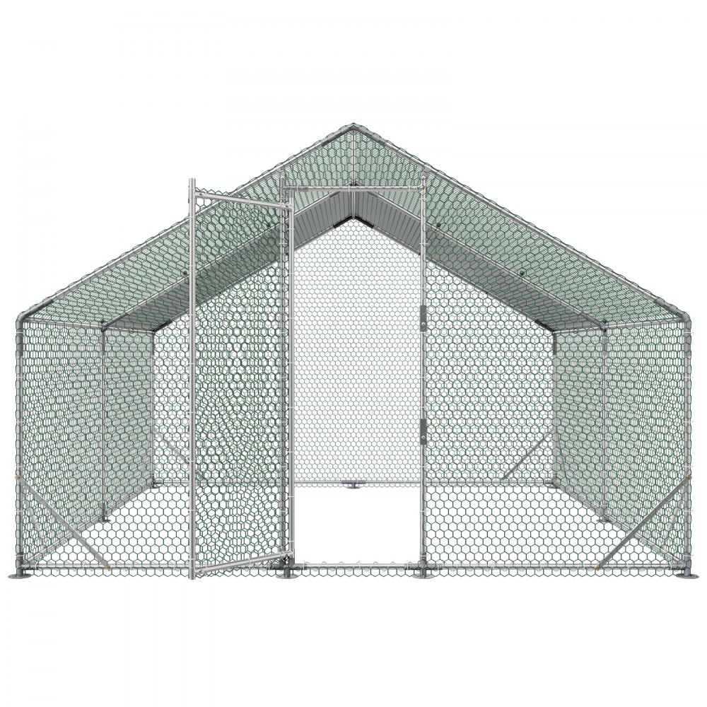 VEVOR Gallinero para Exterior Grande de 3 x 3 x 2 m, Caseta para Gallinas con Techo a Dos Aguas, Cubierta Impermeable, Marco de Acero Galvanizado, Corral de Malla para Pollos Conejos Patos en Granja