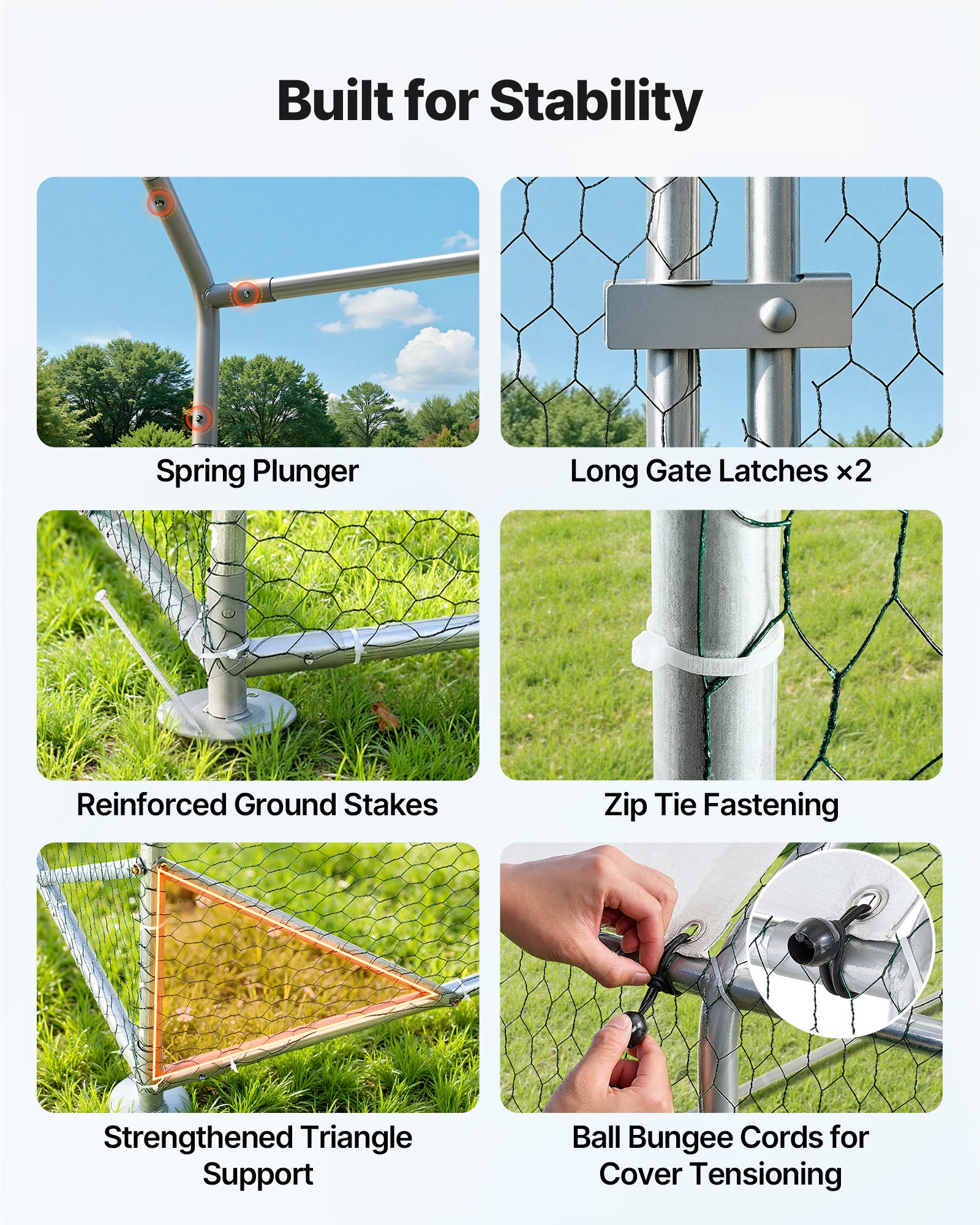VEVOR Gallinero para Exterior Grande de 3 x 3 x 2 m, Caseta para Gallinas con Techo a Dos Aguas, Cubierta Impermeable, Marco de Acero Galvanizado, Corral de Malla para Pollos Conejos Patos en Granja