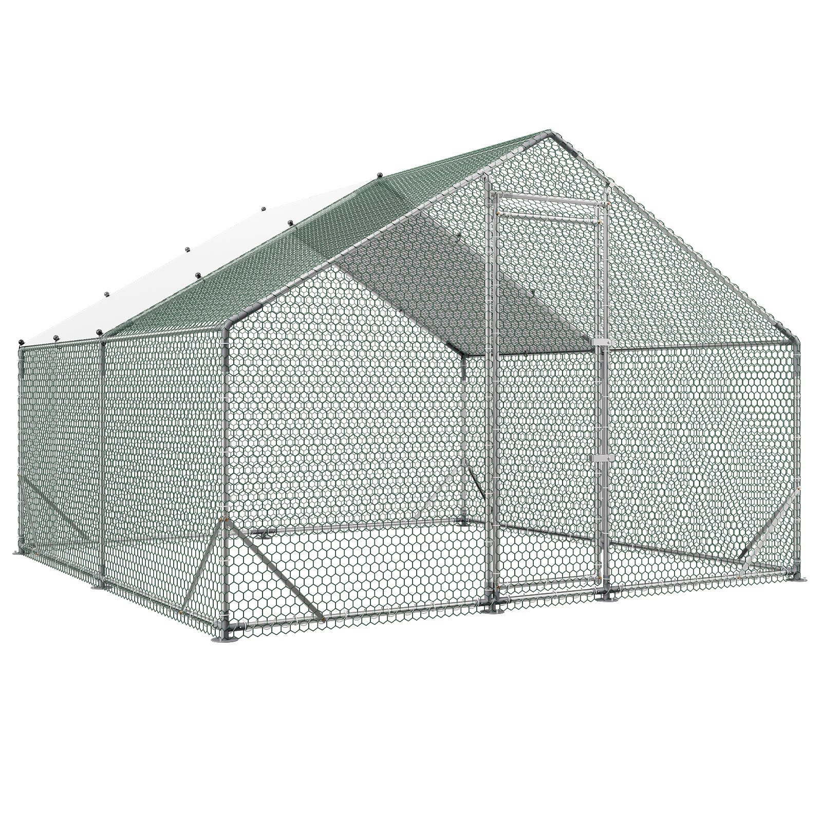 VEVOR Gallinero para Exterior Grande de 3 x 3 x 2 m, Caseta para Gallinas con Techo a Dos Aguas, Cubierta Impermeable, Marco de Acero Galvanizado, Corral de Malla para Pollos Conejos Patos en Granja