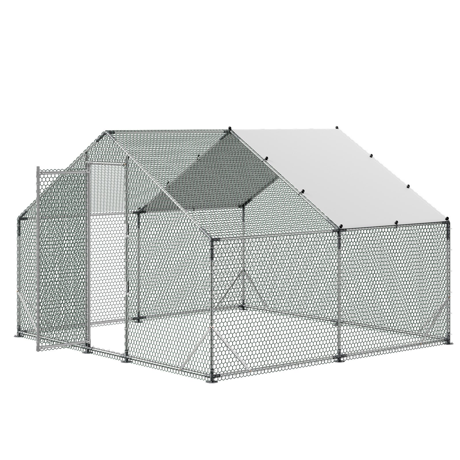 VEVOR Gallinero para Exterior Grande de 3 x 3 x 2 m, Caseta para Gallinas con Techo a Dos Aguas, Cubierta Impermeable, Marco de Acero Galvanizado, Corral de Malla para Pollos Conejos Patos en Granja