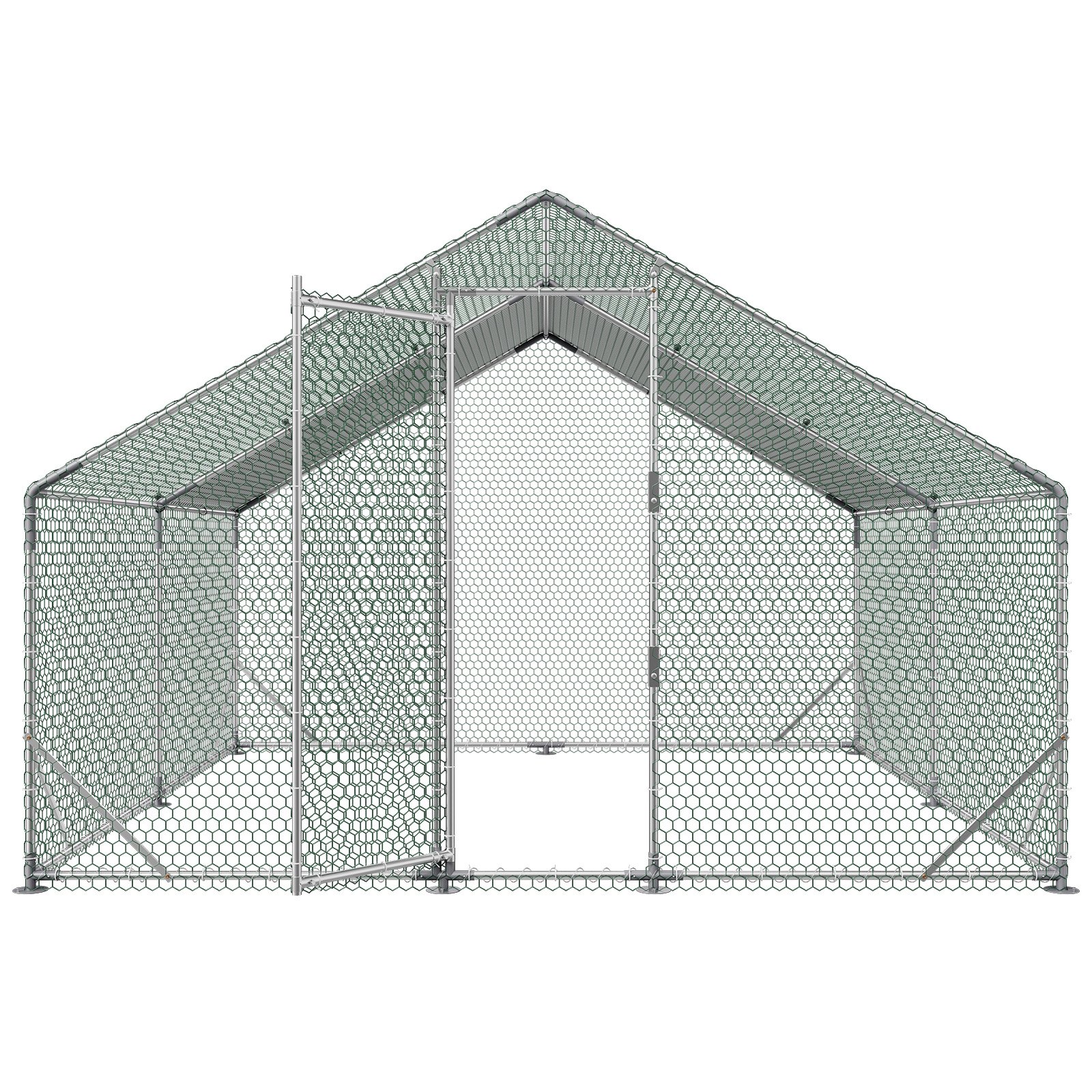 VEVOR Gallinero para Exterior Grande de 3 x 3 x 2 m, Caseta para Gallinas con Techo a Dos Aguas, Cubierta Impermeable, Marco de Acero Galvanizado, Corral de Malla para Pollos Conejos Patos en Granja