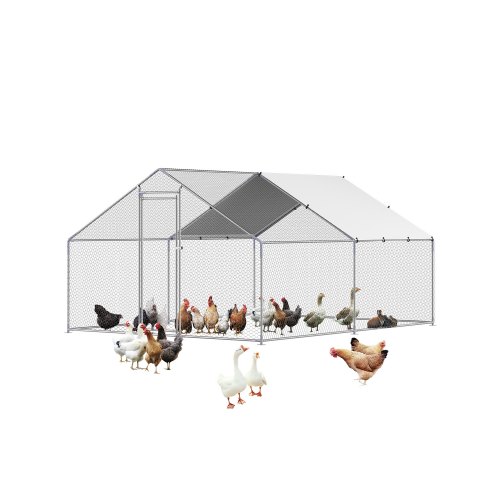 VEVOR Gallinero de Metal 3 x 4 x 2 m, Corral Grande para Gallinas con Cubierta, Cerramiento de Gallinero con Techo en Forma de Aguja con Cerradura de Seguridad para Patos, Conejos y Aves de Corral