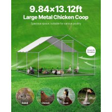 VEVOR Gallinero de Metal 3 x 4 x 2 m, Corral Grande para Gallinas con Cubierta, Cerramiento de Gallinero con Techo en Forma de Aguja con Cerradura de Seguridad para Patos, Conejos y Aves de Corral