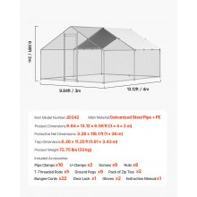 VEVOR Gallinero de Metal 3 x 4 x 2 m, Corral Grande para Gallinas con Cubierta, Cerramiento de Gallinero con Techo en Forma de Aguja con Cerradura de Seguridad para Patos, Conejos y Aves de Corral