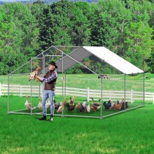VEVOR Gallinero de Metal 3 x 4 x 2 m, Corral Grande para Gallinas con Cubierta, Cerramiento de Gallinero con Techo en Forma de Aguja con Cerradura de Seguridad para Patos, Conejos y Aves de Corral