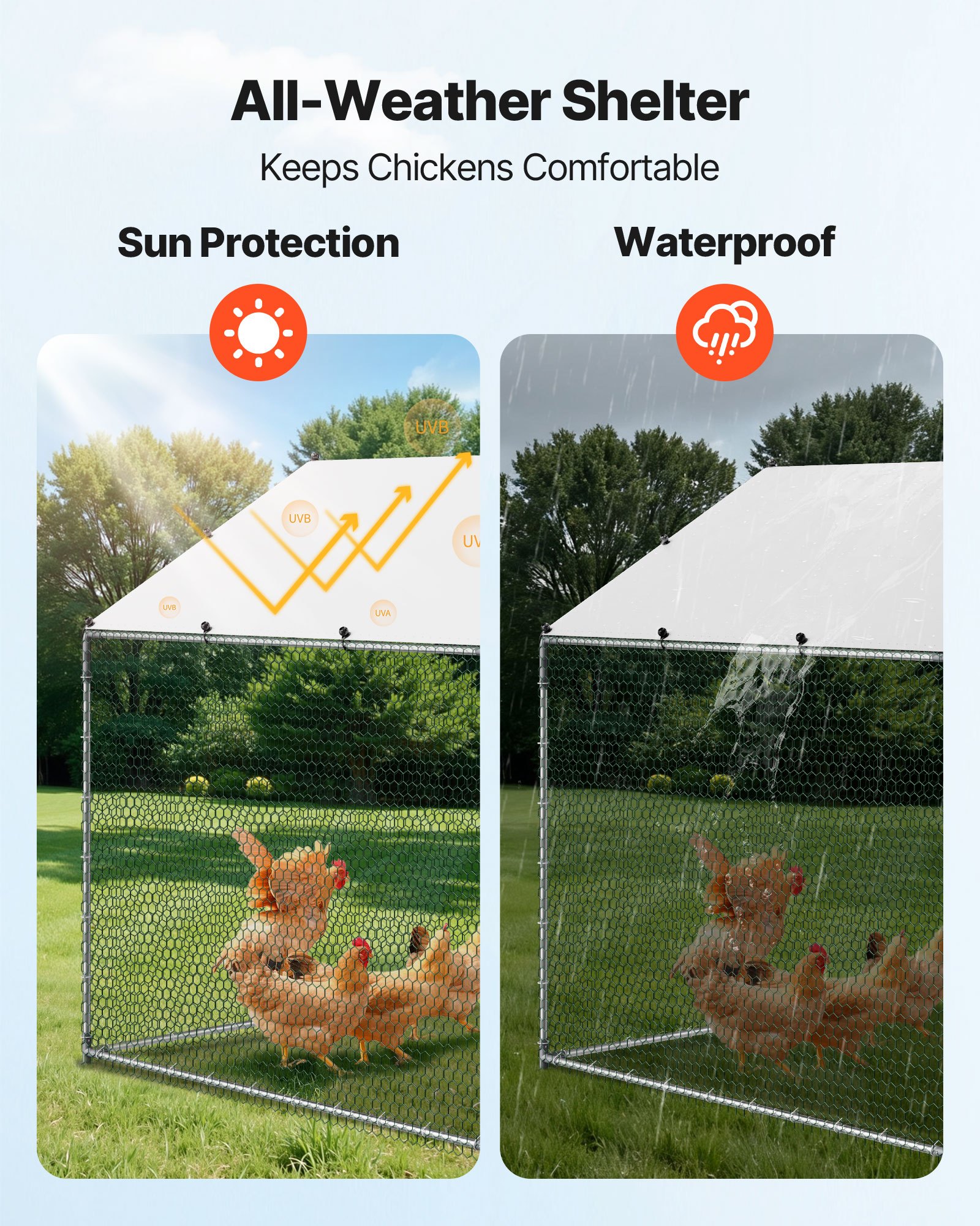 VEVOR Gallinero de Metal 3 x 4 x 2 m, Corral Grande para Gallinas con Cubierta, Cerramiento de Gallinero con Techo en Forma de Aguja con Cerradura de Seguridad para Patos, Conejos y Aves de Corral