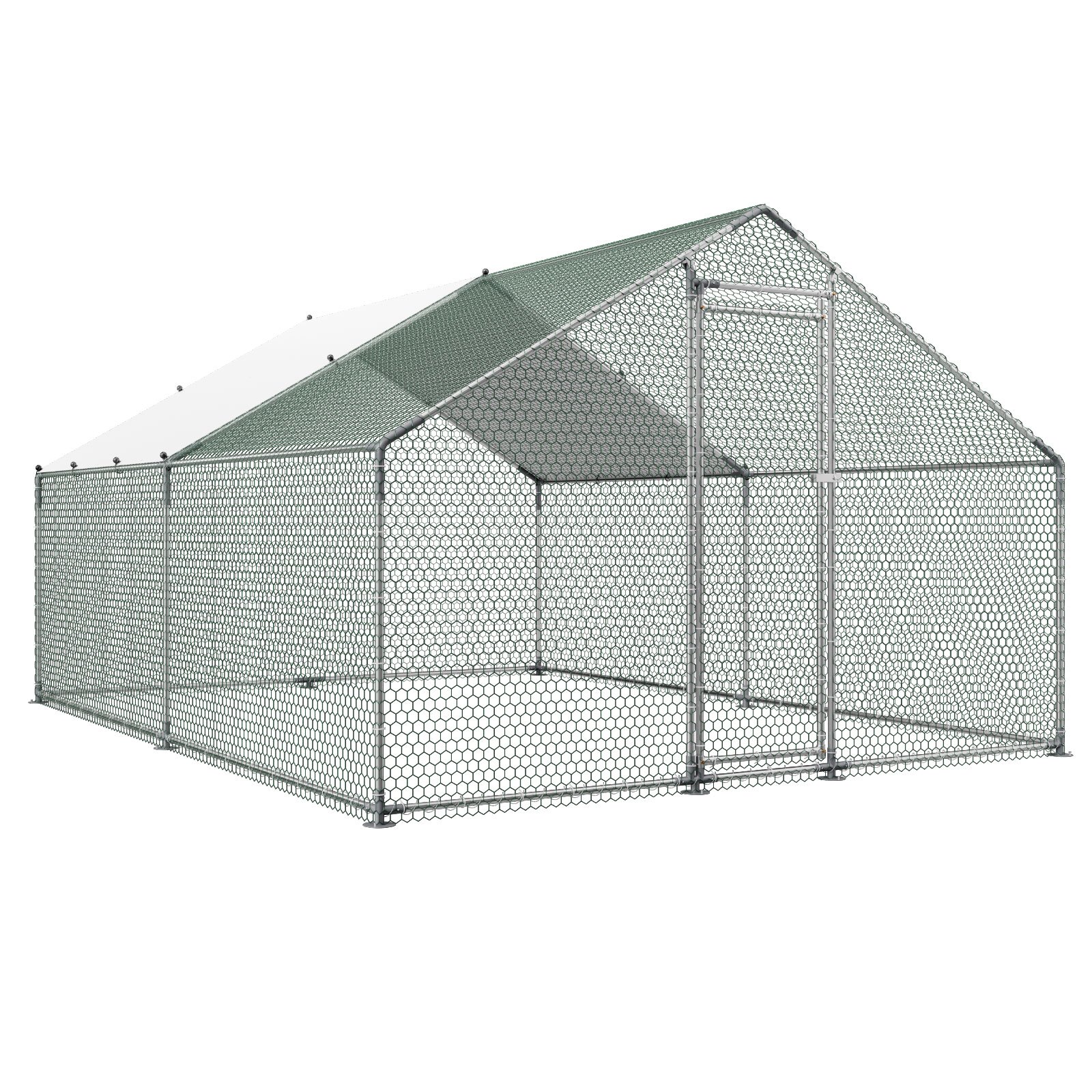 VEVOR Gallinero de Metal 3 x 4 x 2 m, Corral Grande para Gallinas con Cubierta, Cerramiento de Gallinero con Techo en Forma de Aguja con Cerradura de Seguridad para Patos, Conejos y Aves de Corral