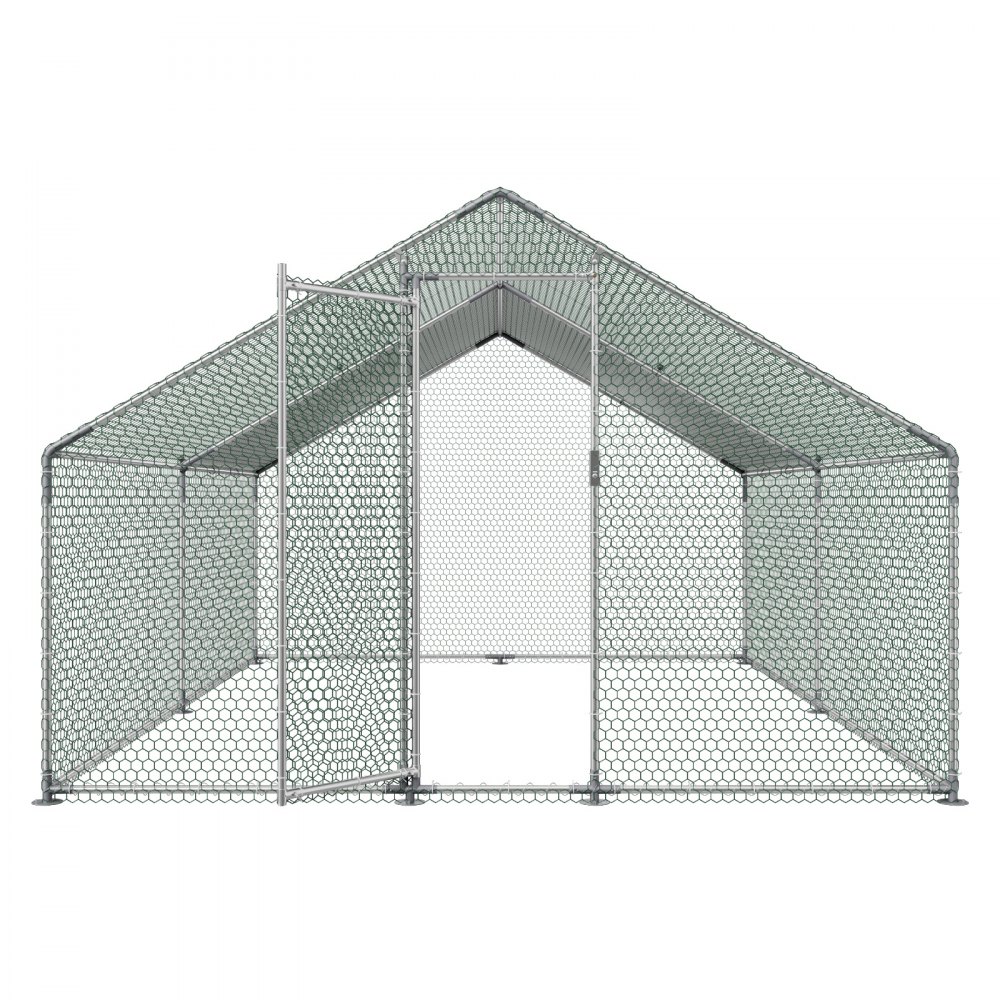 VEVOR Gallinero para Exterior Grande, 3 x 4 x 2 m, Caseta para Gallinas con Techo a Dos Aguas y Puerta con Pestillo, Cubierta Impermeable, Marco de Acero Galvanizado, Jaula de Malla para Campo Granja