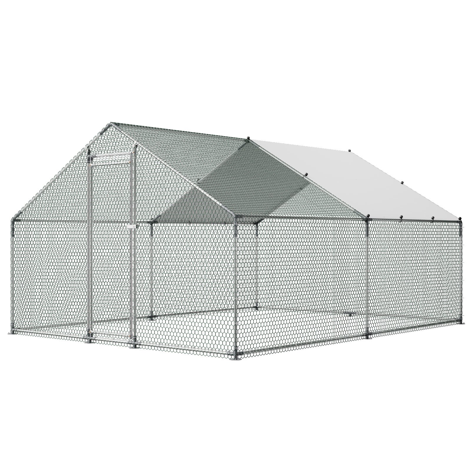 VEVOR Gallinero para Exterior Grande, 3 x 4 x 2 m, Caseta para Gallinas con Techo a Dos Aguas y Puerta con Pestillo, Cubierta Impermeable, Marco de Acero Galvanizado, Jaula de Malla para Campo Granja