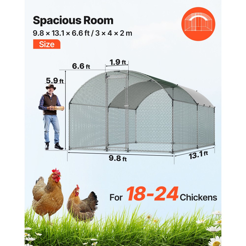 VEVOR Gallinero de Metal 3 x 4 x 2 m, Corral Grande para Gallinas con Cubierta, Cerramiento de Gallinero con Techo abuhardillado y Cerradura de Seguridad para Patos, Conejos y Aves de Corral