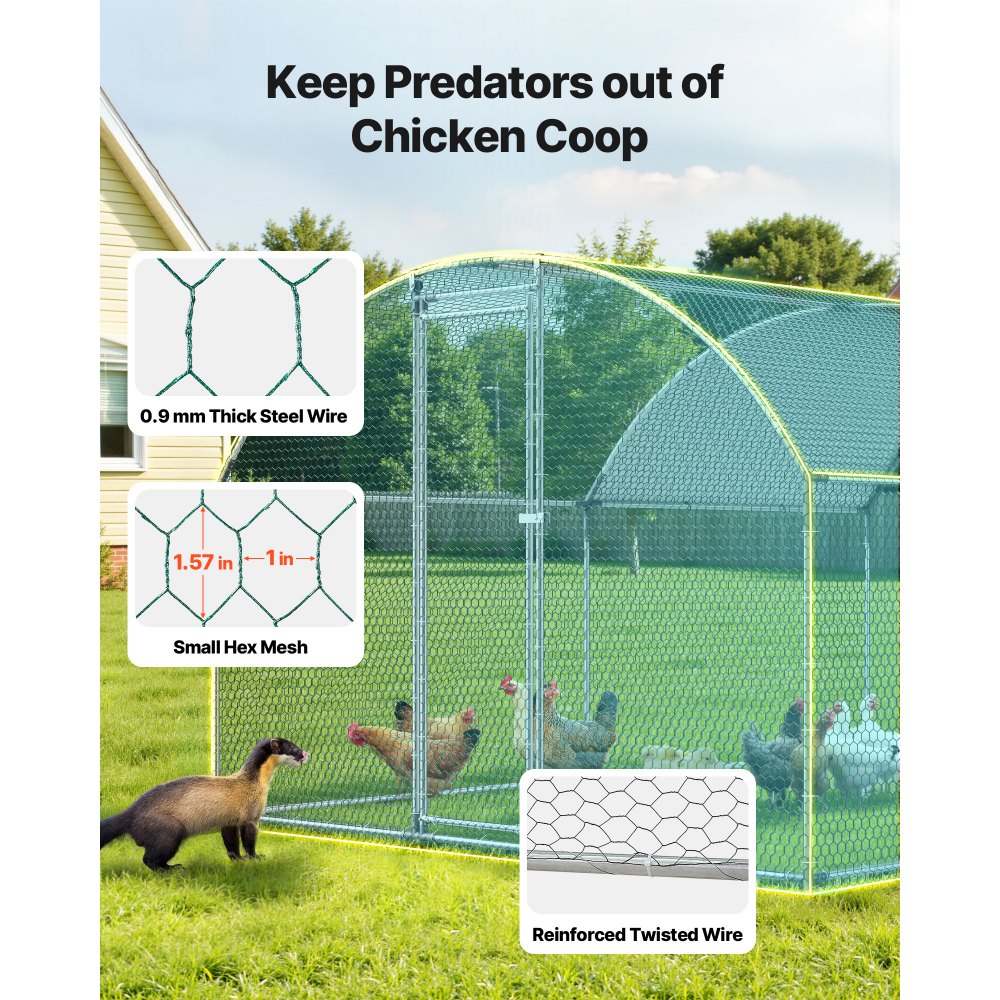 VEVOR Gallinero de Metal 3 x 4 x 2 m, Corral Grande para Gallinas con Cubierta, Cerramiento de Gallinero con Techo abuhardillado y Cerradura de Seguridad para Patos, Conejos y Aves de Corral