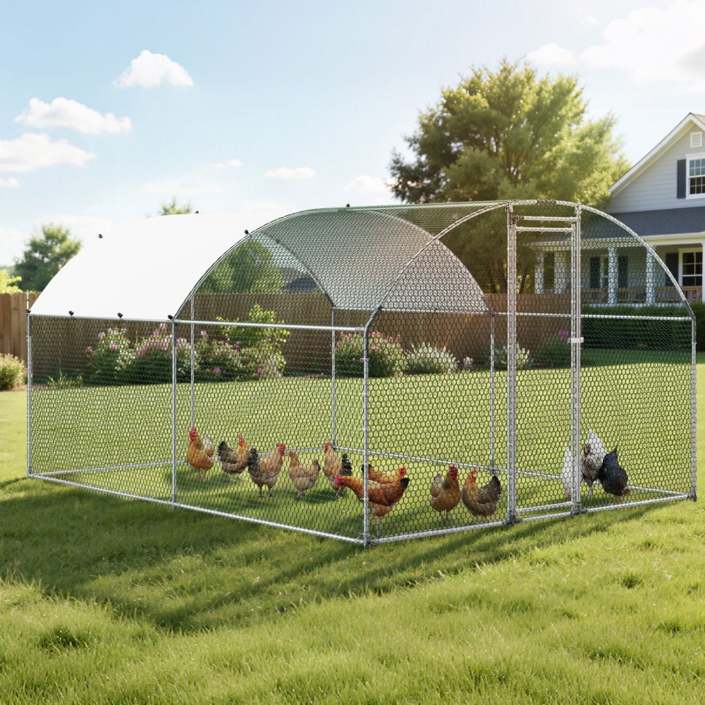 VEVOR Gallinero de Metal 3 x 4 x 2 m, Corral Grande para Gallinas con Cubierta, Cerramiento de Gallinero con Techo abuhardillado y Cerradura de Seguridad para Patos, Conejos y Aves de Corral