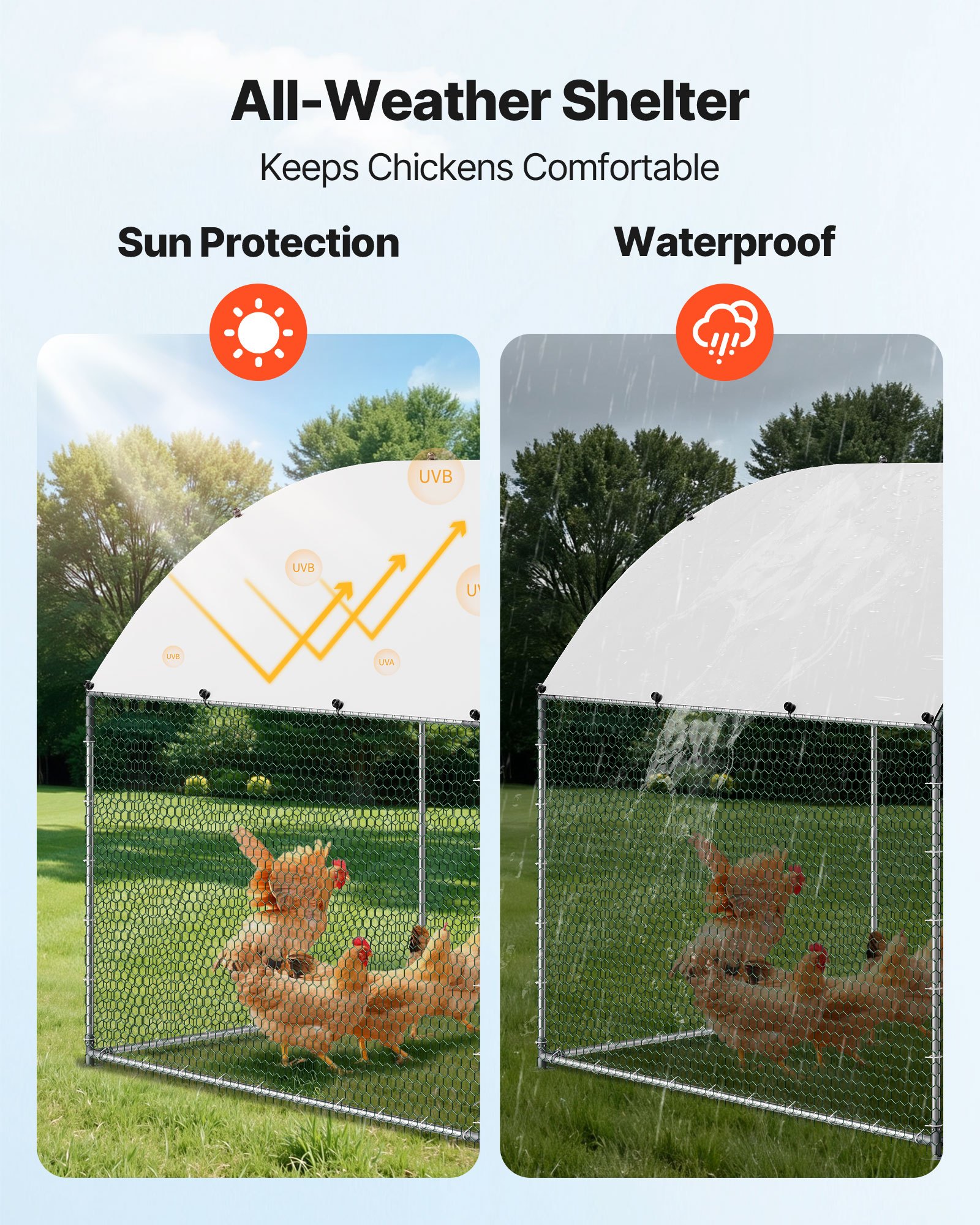 VEVOR Gallinero de Metal 3 x 4 x 2 m, Corral Grande para Gallinas con Cubierta, Cerramiento de Gallinero con Techo abuhardillado y Cerradura de Seguridad para Patos, Conejos y Aves de Corral
