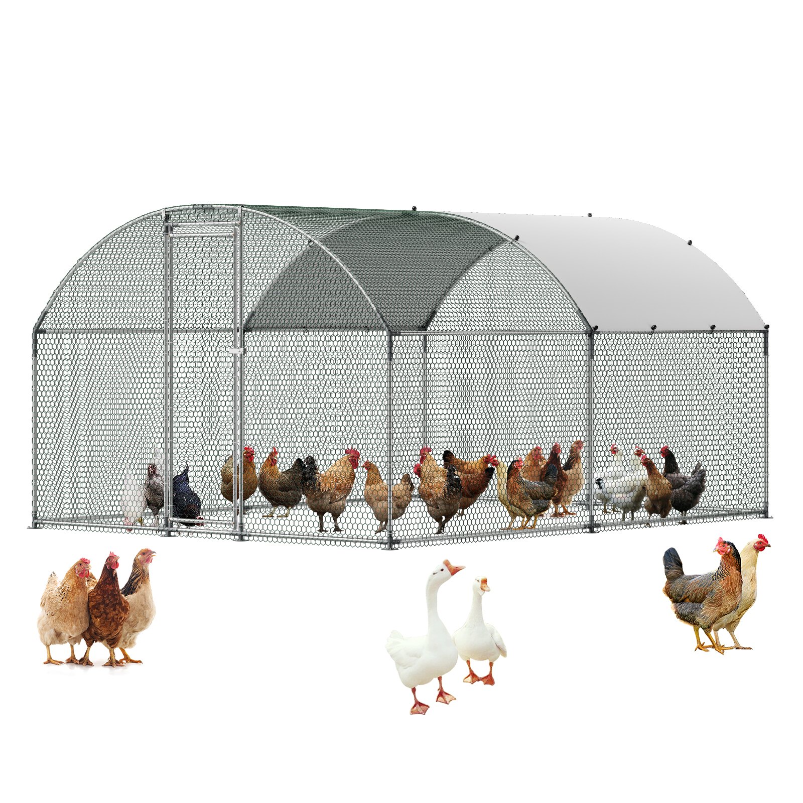 VEVOR Gallinero de Metal 3 x 4 x 2 m, Corral Grande para Gallinas con Cubierta, Cerramiento de Gallinero con Techo abuhardillado y Cerradura de Seguridad para Patos, Conejos y Aves de Corral
