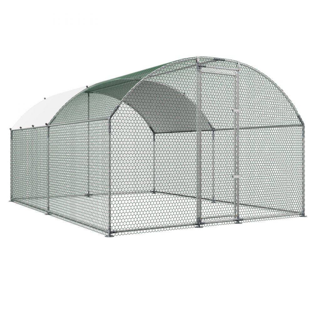 VEVOR Gallinero para Exterior Grande 3x3,97x2 m Jaula de Malla para Pollos, Techo Semicircular, Puerta con Pestillo, Cubierta Impermeable, Marco de Acero Galvanizado, Caseta Metal para Campo Granja