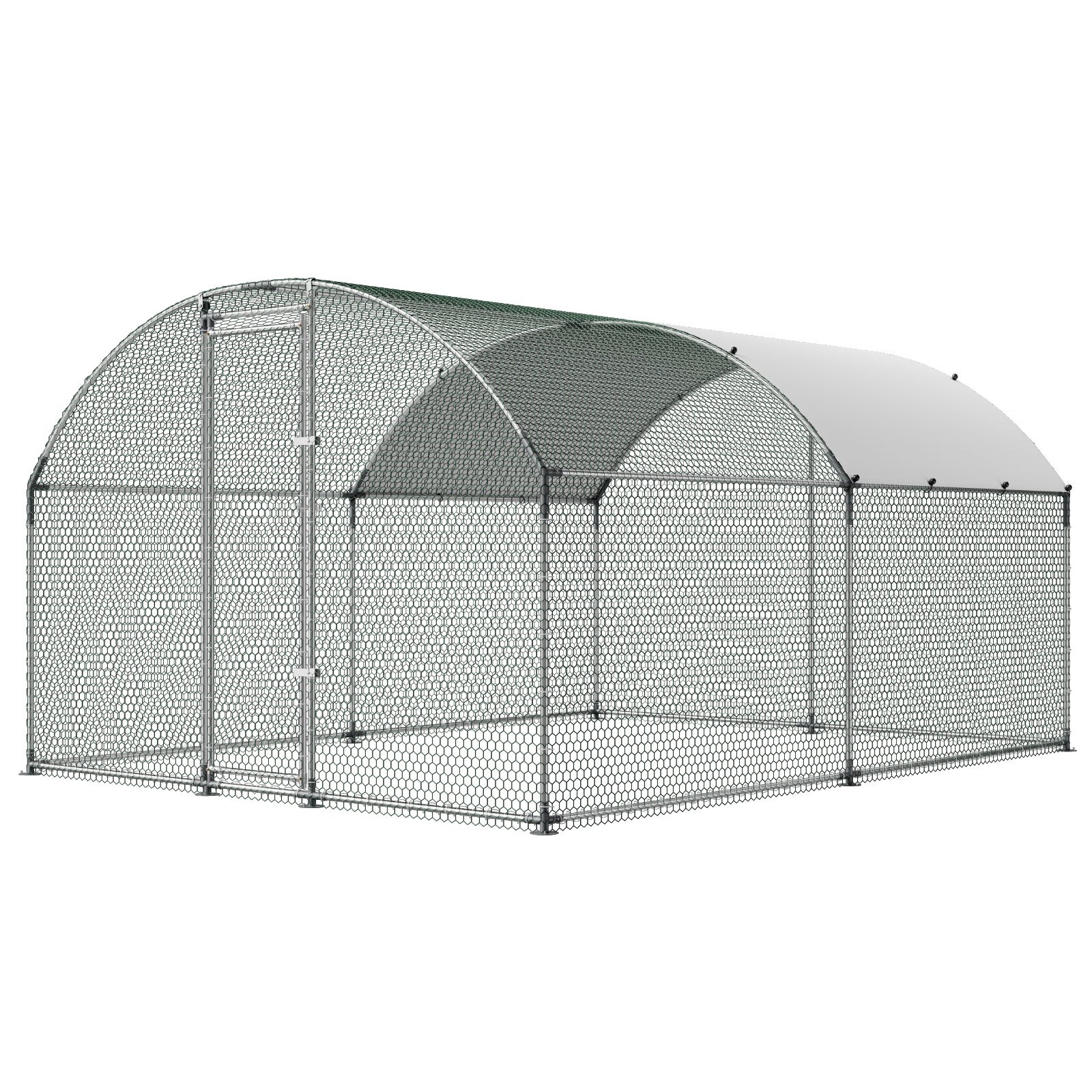 VEVOR Gallinero para Exterior Grande 3x3,97x2 m Jaula de Malla para Pollos, Techo Semicircular, Puerta con Pestillo, Cubierta Impermeable, Marco de Acero Galvanizado, Caseta Metal para Campo Granja
