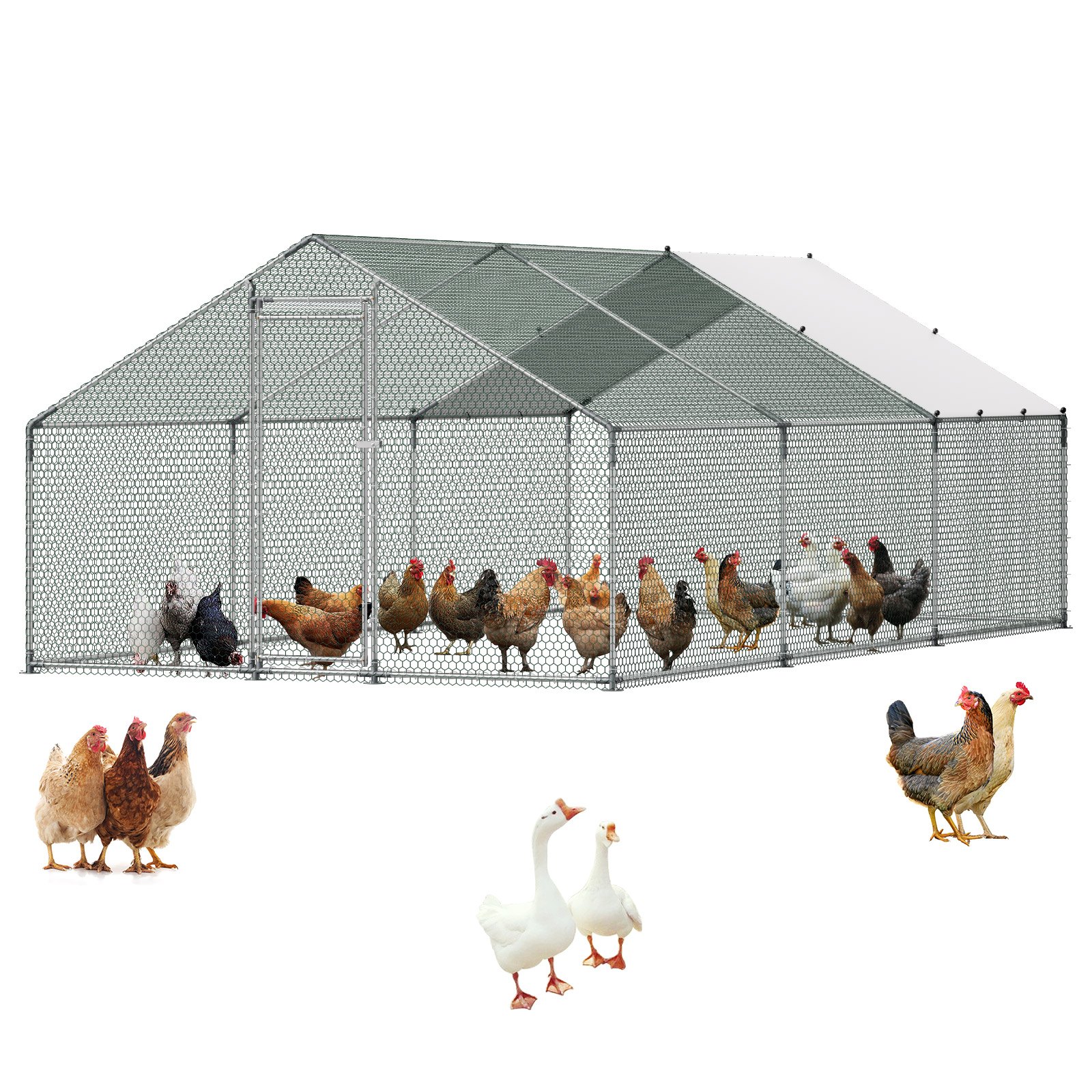 VEVOR Gallinero de Metal 3 x 6 x 2 m, Corral Grande para Gallinas con Cubierta, Cerramiento de Gallinero con Techo en Forma de Aguja con Cerradura de Seguridad para Patos, Conejos y Aves de Corral