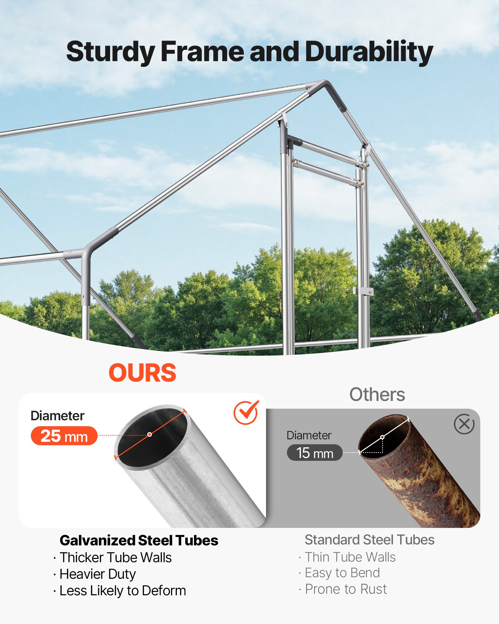 VEVOR Gallinero para Exterior de 3x5,95x2 m Corral para Gallinas de Metal, Jaula de Malla para Pollos Conejos, Techo a Dos Aguas, Tubos de Acero Galvanizado, Cubierta Impermeable, para Campo Granja