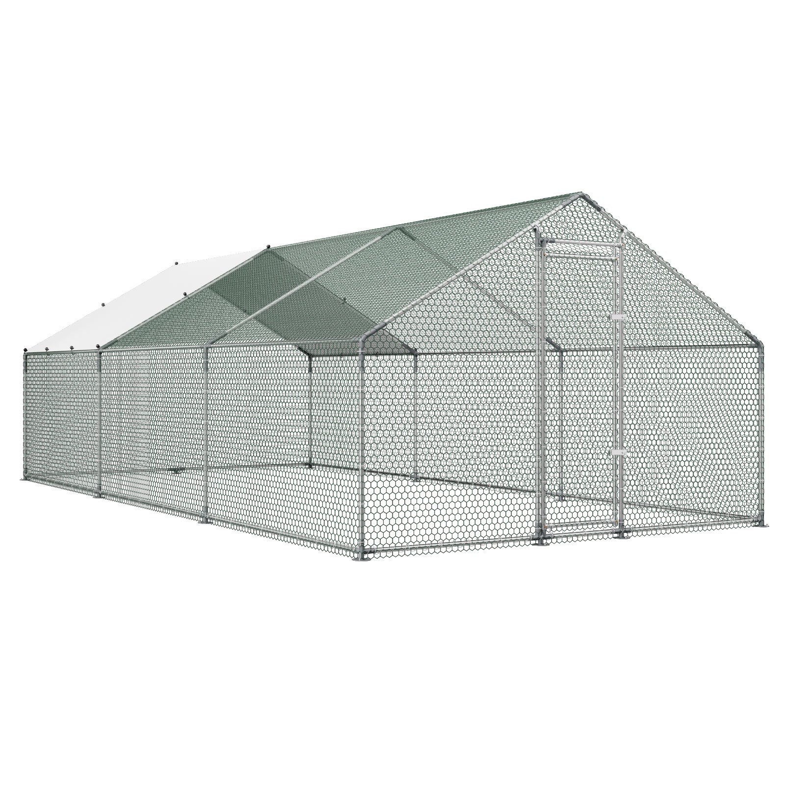 VEVOR Gallinero para Exterior de 3x5,95x2 m Corral para Gallinas de Metal, Jaula de Malla para Pollos Conejos, Techo a Dos Aguas, Tubos de Acero Galvanizado, Cubierta Impermeable, para Campo Granja