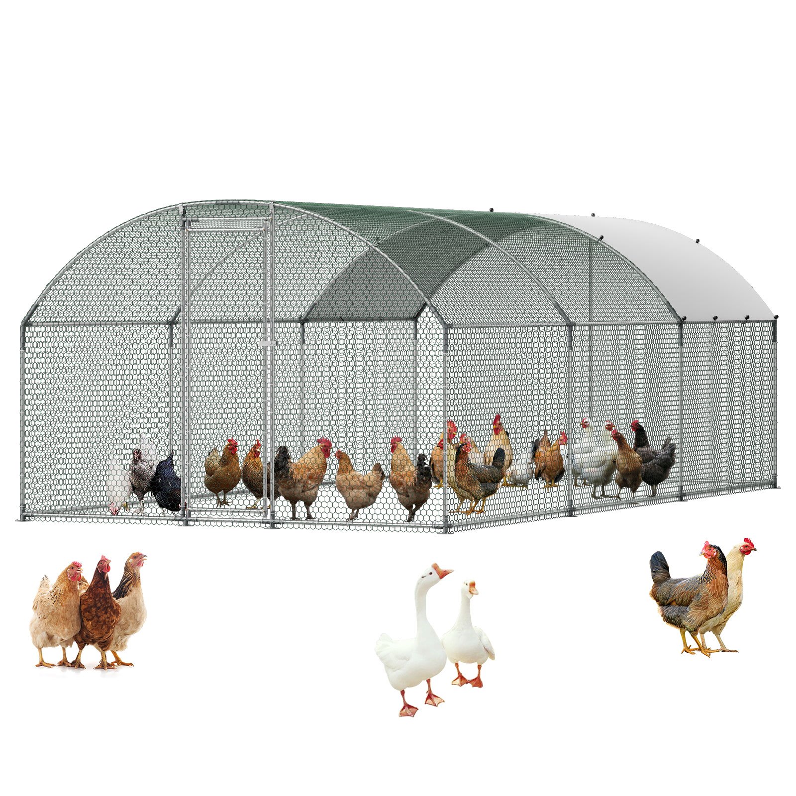 VEVOR Gallinero de Metal 3 x 6 x 2 m, Corral Grande para Gallinas con Cubierta, Cerramiento de Gallinero con Techo abuhardillado y Cerradura de Seguridad para Patos, Conejos y Aves de Corral