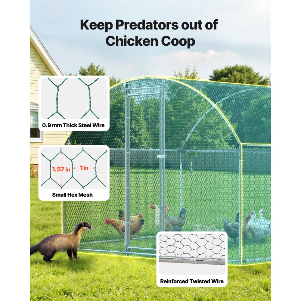 VEVOR Gallinero para Exterior Grande de 3 x 6 x 2 m, Caseta para Gallinas con Techo Semicircular, Cubierta Impermeable, Acero Galvanizado, Corral para Pollos Patos Ganso Compatible con Campo Granja