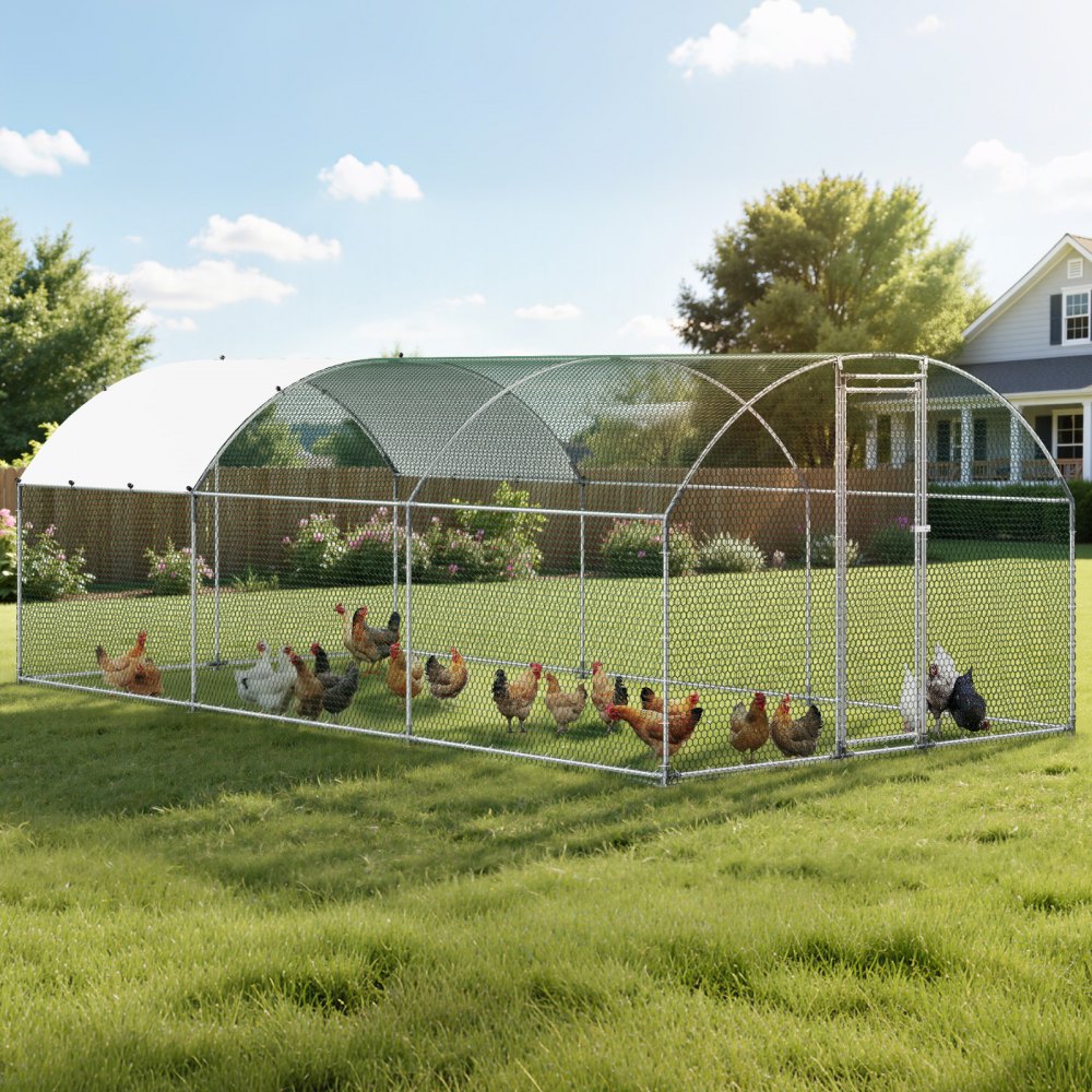 VEVOR Gallinero para Exterior Grande de 3 x 6 x 2 m, Caseta para Gallinas con Techo Semicircular, Cubierta Impermeable, Acero Galvanizado, Corral para Pollos Patos Ganso Compatible con Campo Granja