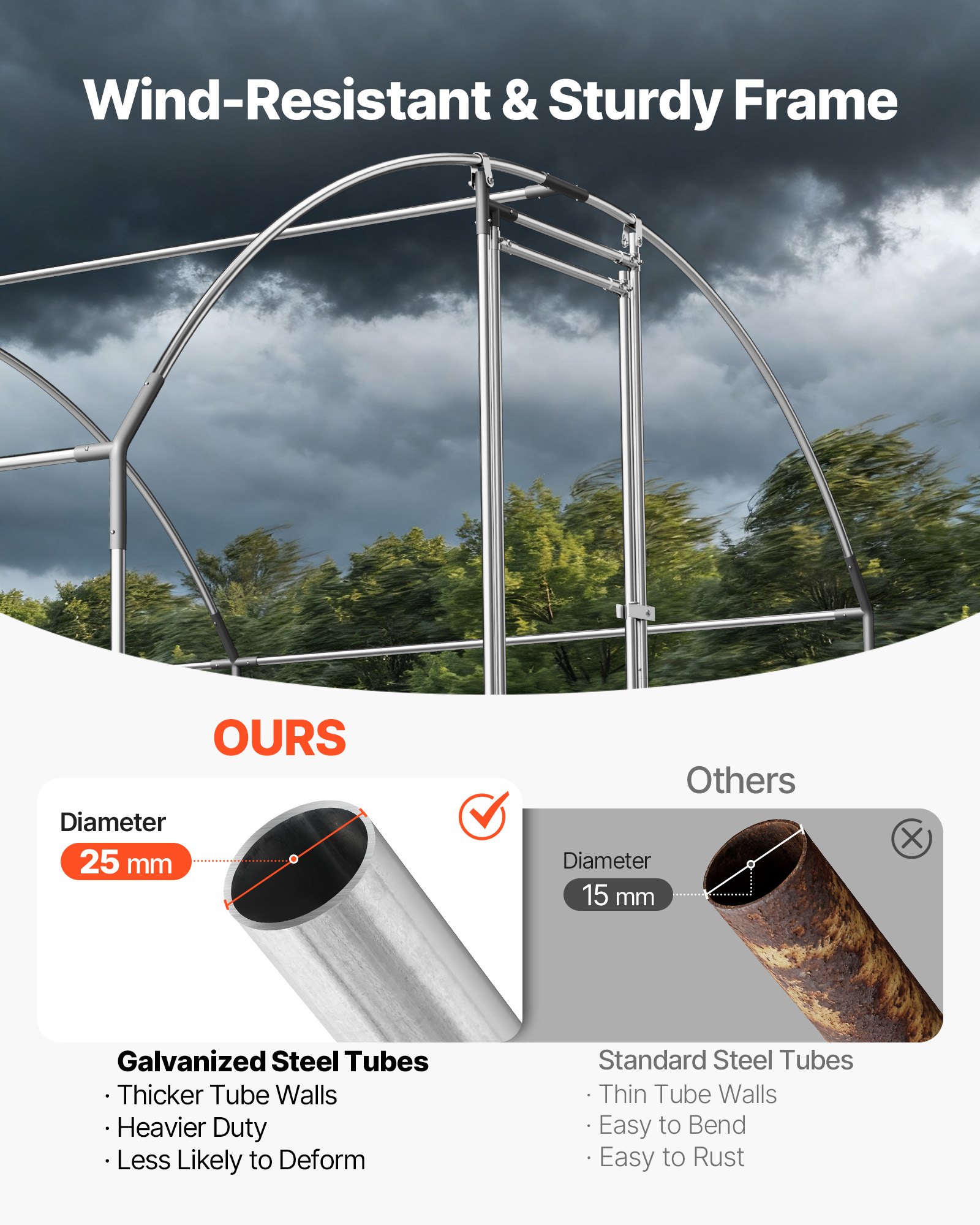 VEVOR Gallinero para Exterior Grande de 3 x 6 x 2 m, Caseta para Gallinas con Techo Semicircular, Cubierta Impermeable, Acero Galvanizado, Corral para Pollos Patos Ganso Compatible con Campo Granja