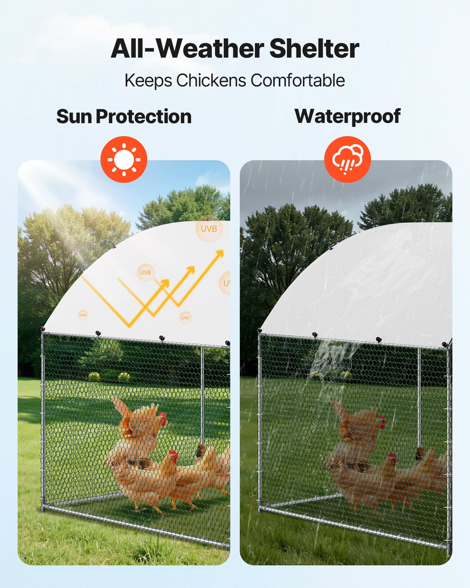 VEVOR Gallinero para Exterior Grande de 3 x 6 x 2 m, Caseta para Gallinas con Techo Semicircular, Cubierta Impermeable, Acero Galvanizado, Corral para Pollos Patos Ganso Compatible con Campo Granja
