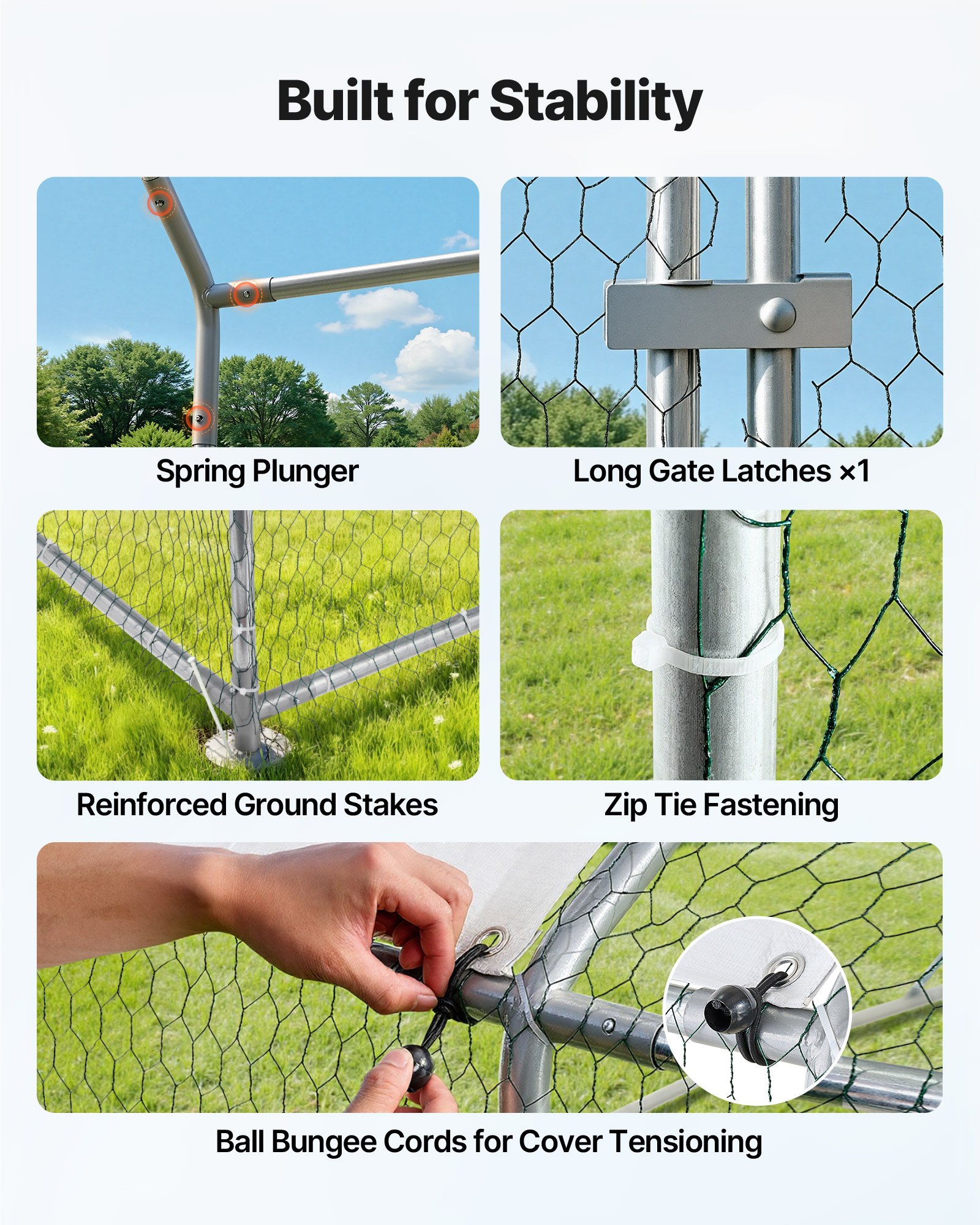 VEVOR Gallinero de Metal 3 x 8 x 2 m, Corral Grande para Gallinas con Cubierta, Cerramiento de Gallinero con Techo en Forma de Aguja con Cerradura de Seguridad para Patos, Conejos y Aves de Corral