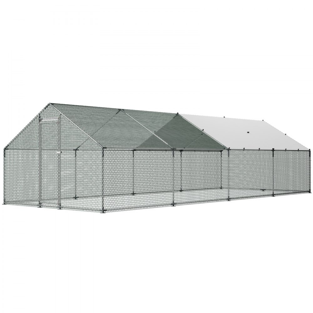 VEVOR Gallinero para Exterior Grande de 3 x 8 x 2 m, Caseta para Gallinas con Cubierta Impermeable Cerrojo de Pestillo y Techo a Dos Aguas, Tubos de Acero Galvanizado, Corral para Pollos Patos Ganso