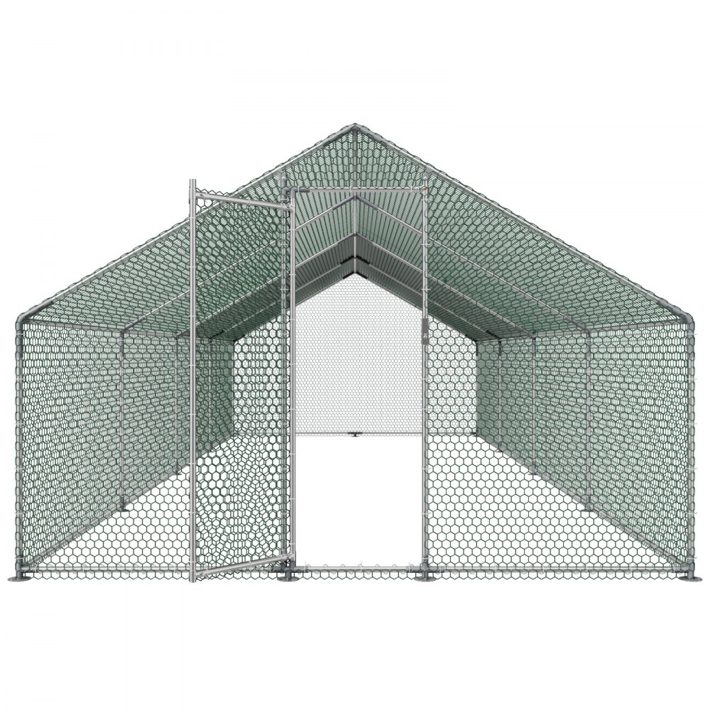 VEVOR Gallinero para Exterior Grande de 3 x 8 x 2 m, Caseta para Gallinas con Cubierta Impermeable Cerrojo de Pestillo y Techo a Dos Aguas, Tubos de Acero Galvanizado, Corral para Pollos Patos Ganso