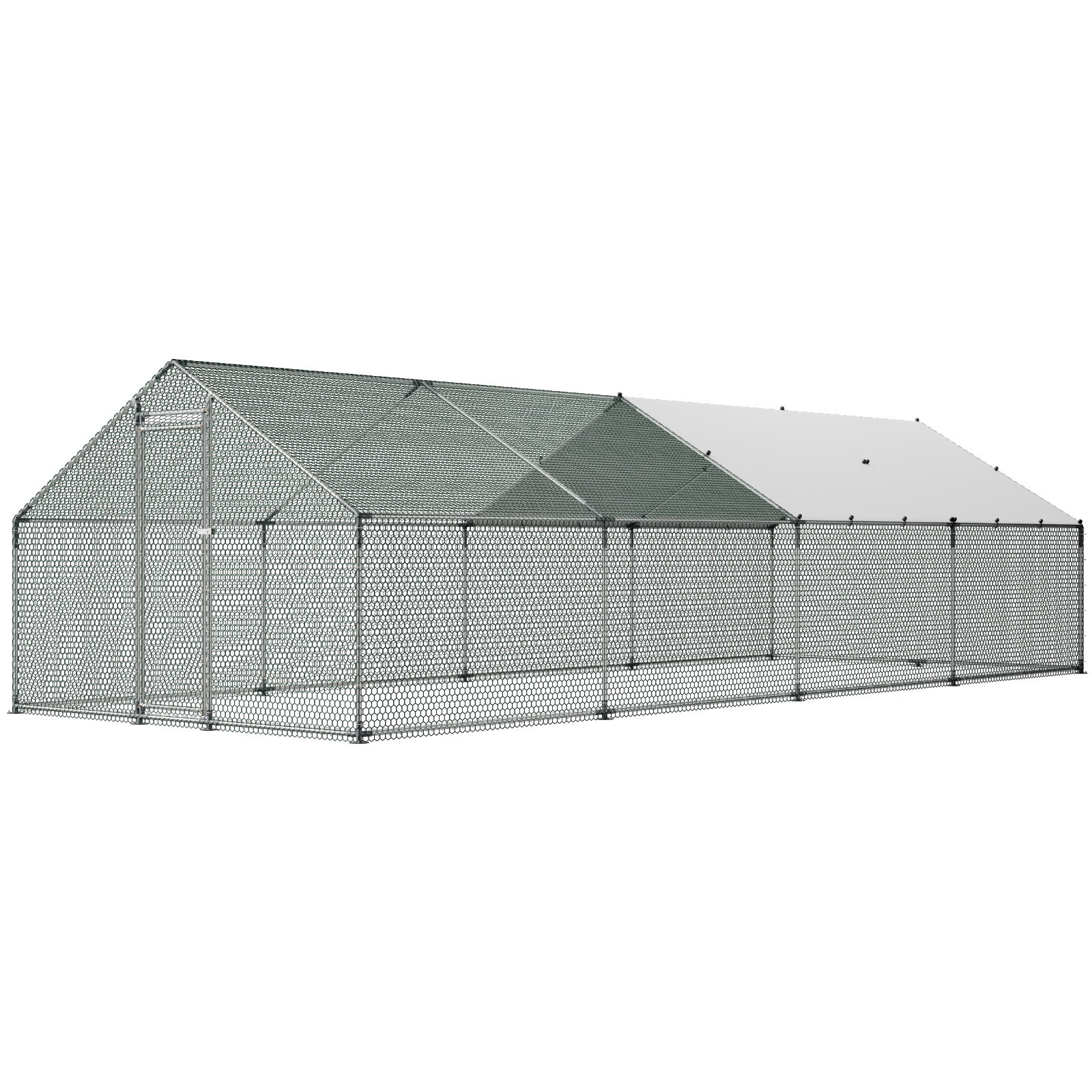 VEVOR Gallinero para Exterior Grande de 3 x 8 x 2 m, Caseta para Gallinas con Cubierta Impermeable Cerrojo de Pestillo y Techo a Dos Aguas, Tubos de Acero Galvanizado, Corral para Pollos Patos Ganso