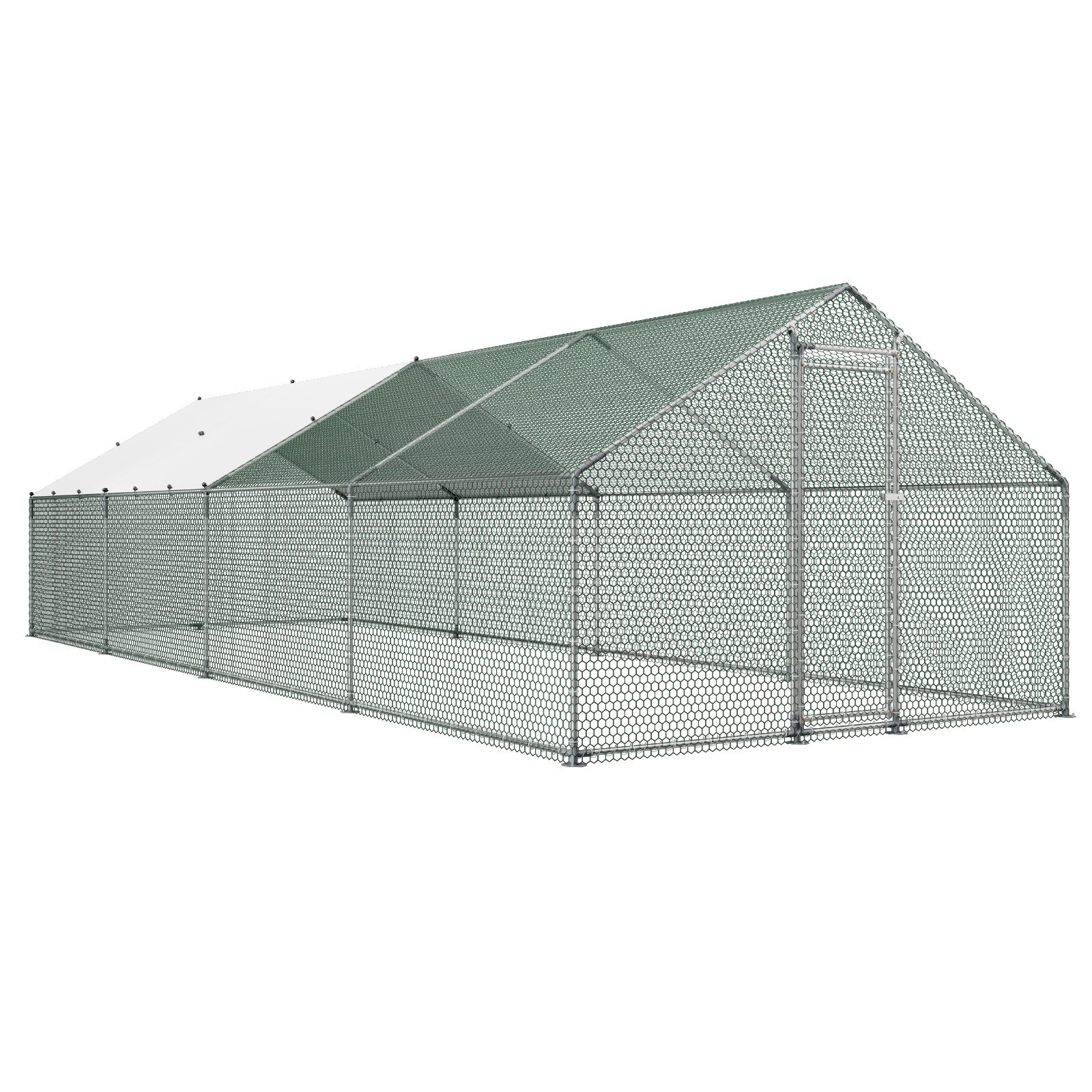 VEVOR Gallinero para Exterior Grande de 3 x 8 x 2 m, Caseta para Gallinas con Cubierta Impermeable Cerrojo de Pestillo y Techo a Dos Aguas, Tubos de Acero Galvanizado, Corral para Pollos Patos Ganso